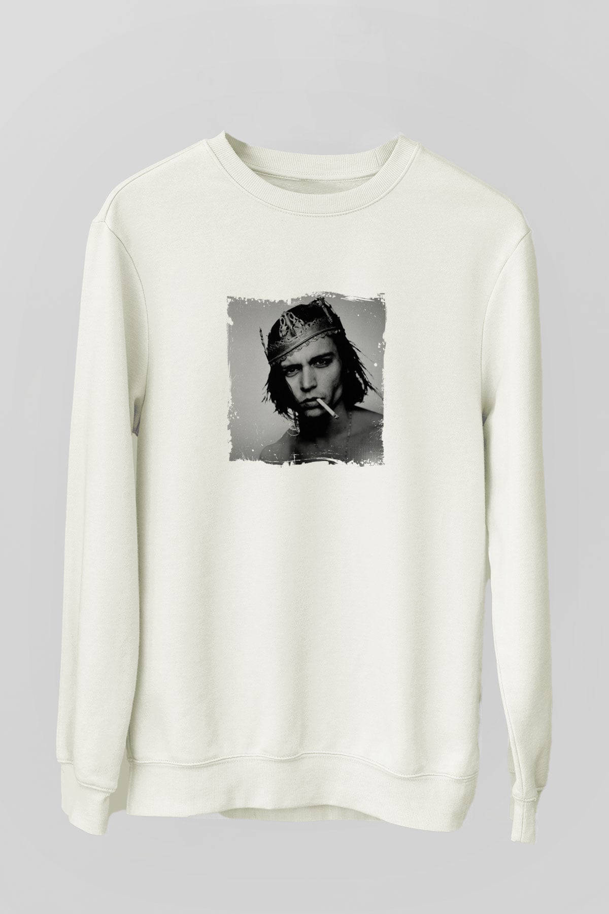 Johnny Depp Unisex Baskılı Beyaz Sweatshirt