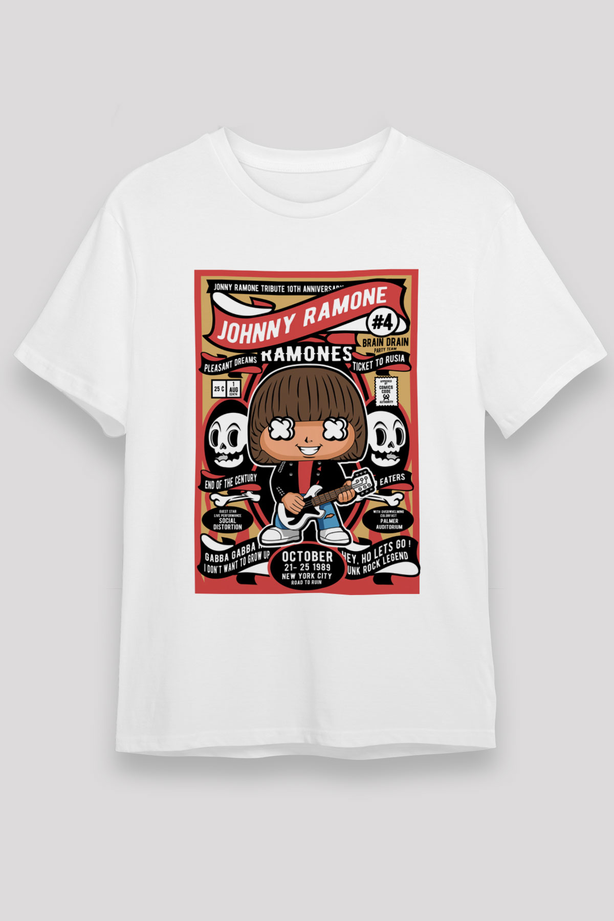 Johny Ramones Baskılı Unisex Beyaz Tişört
