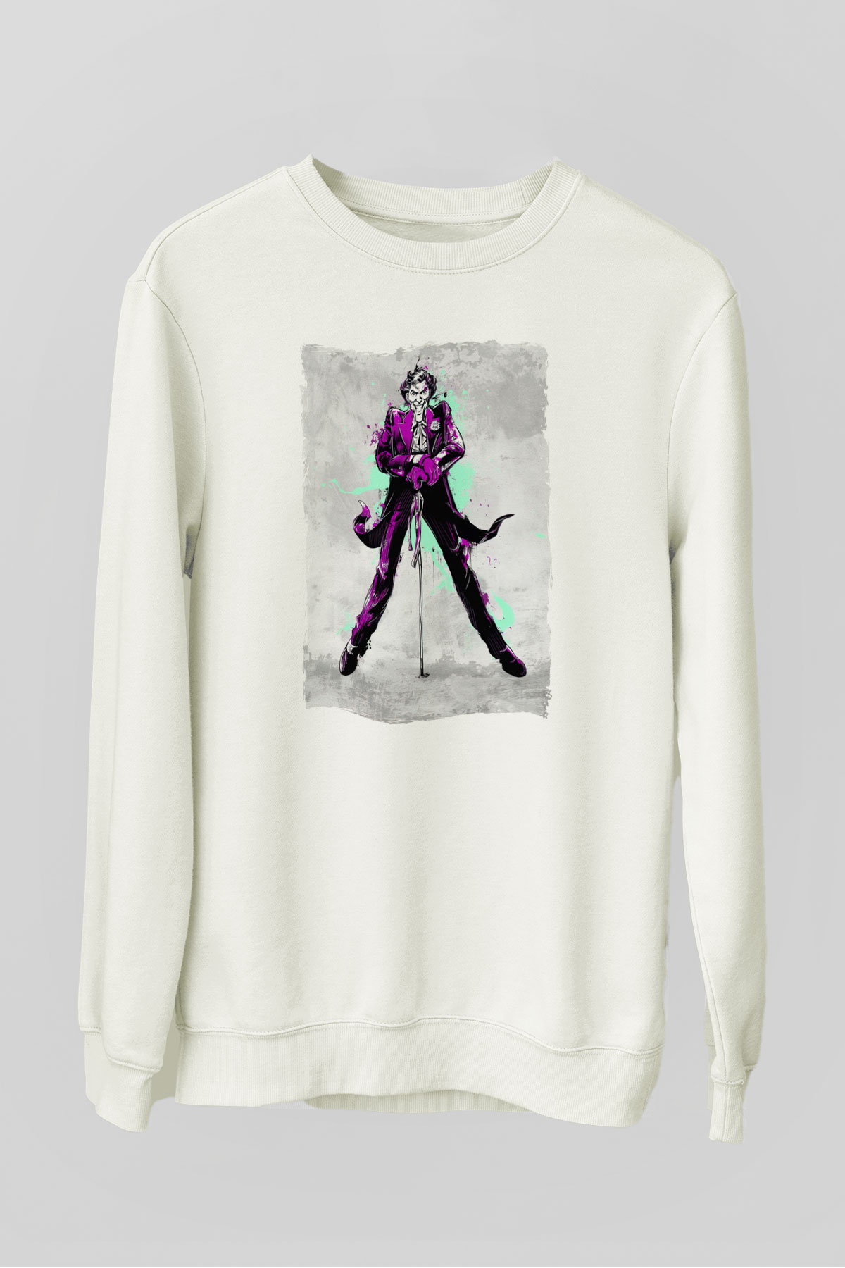 Joker Baskılı Unisex Beyaz  Sweatshirt
