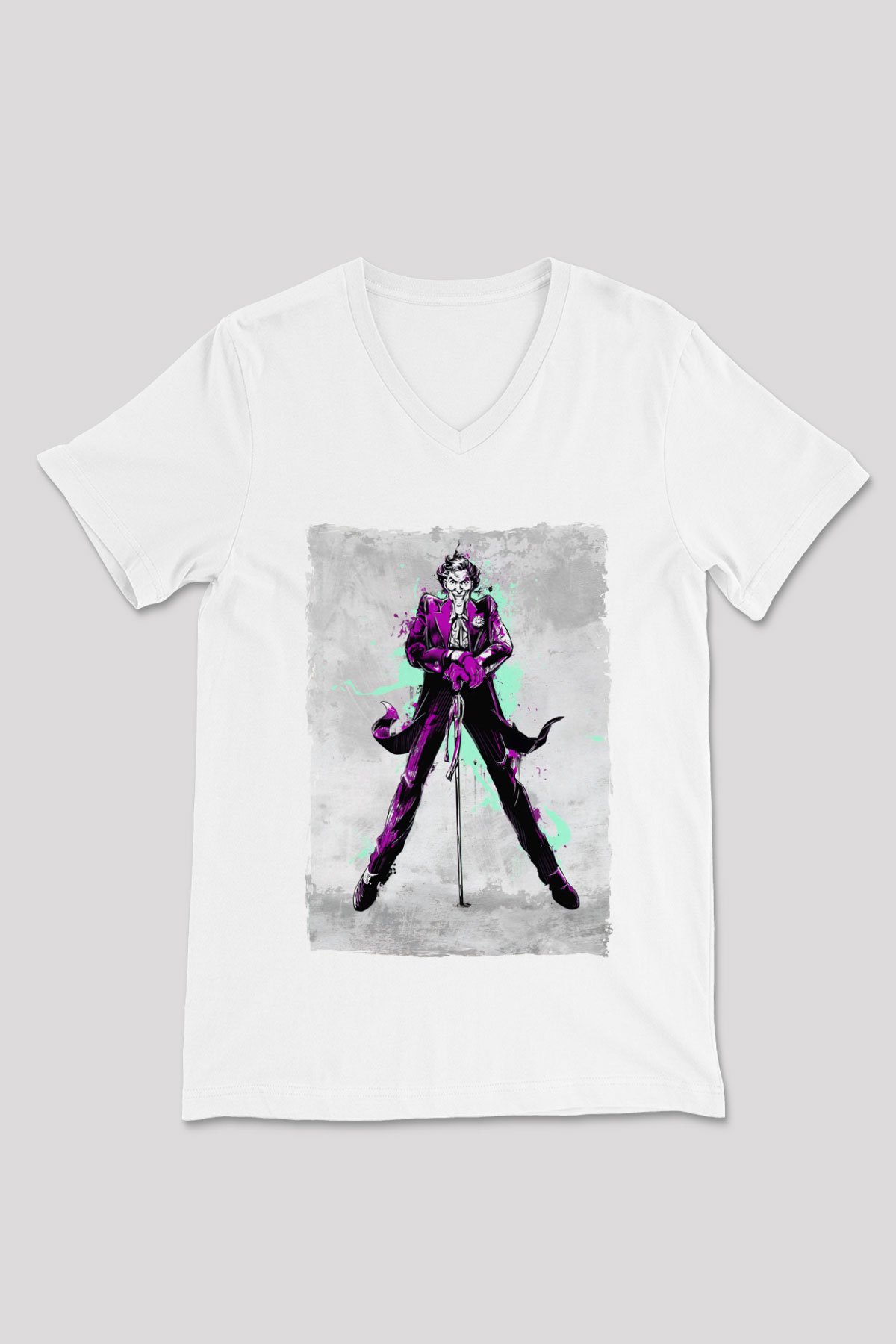 Joker Baskılı Unisex Beyaz  V Yaka Tişört