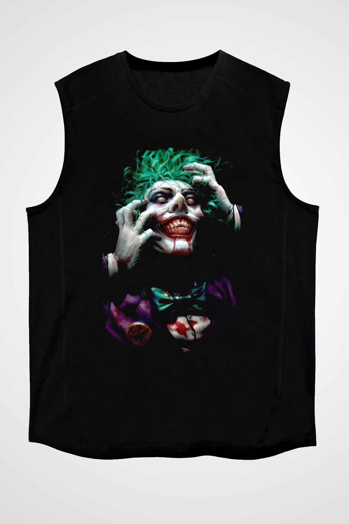Joker Baskılı Unisex Siyah  Kolsuz Tişört