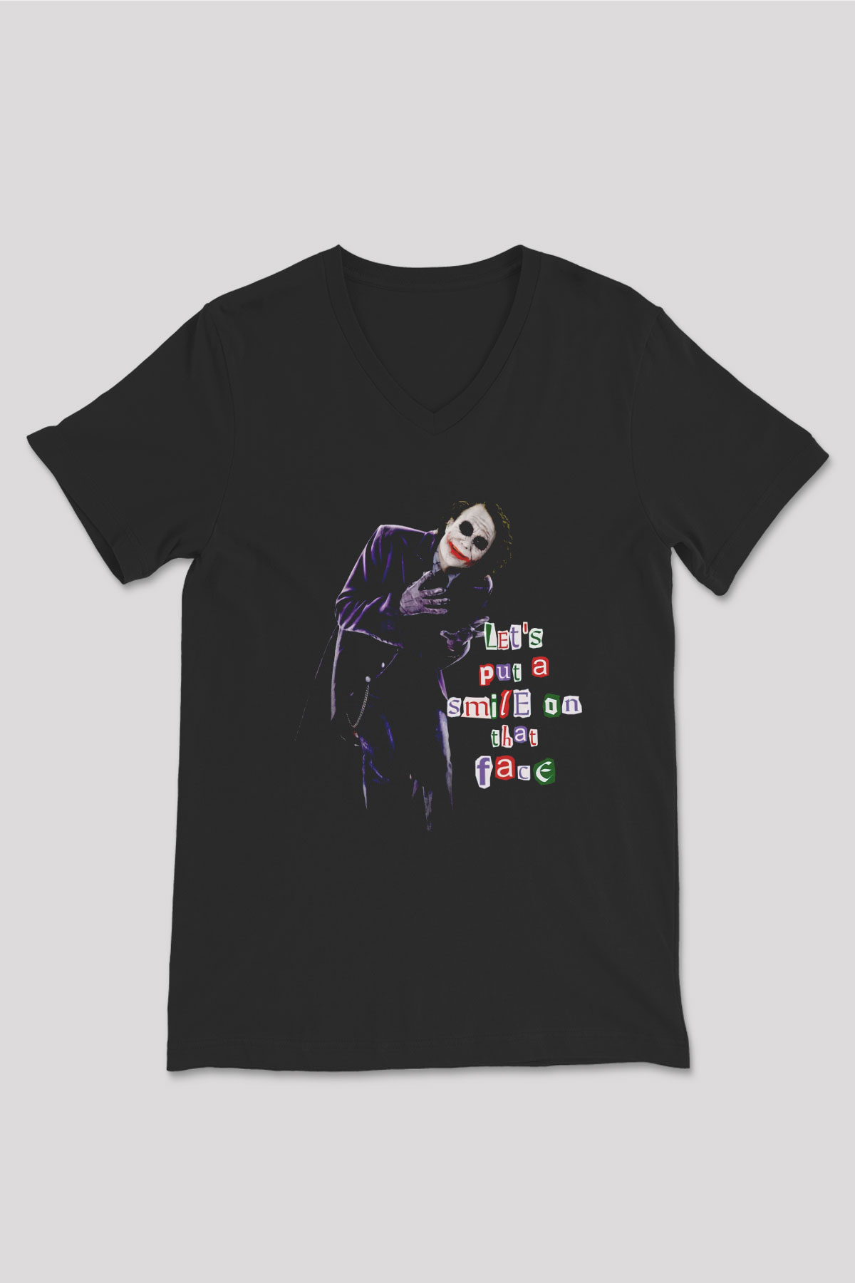 Joker Baskılı Unisex Siyah  V Yaka Tişört