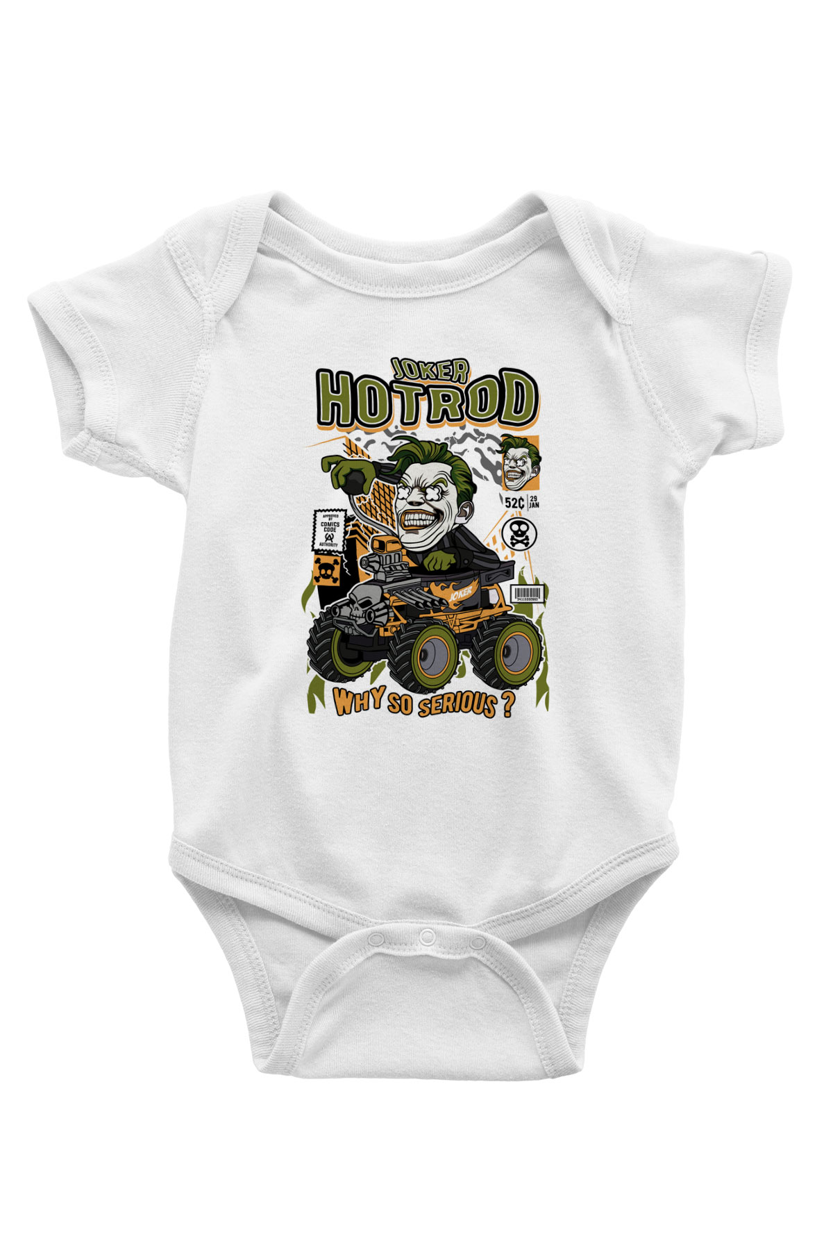 Joker Hotrod Baskılı Unisex Beyaz Bebek Body - Zıbın