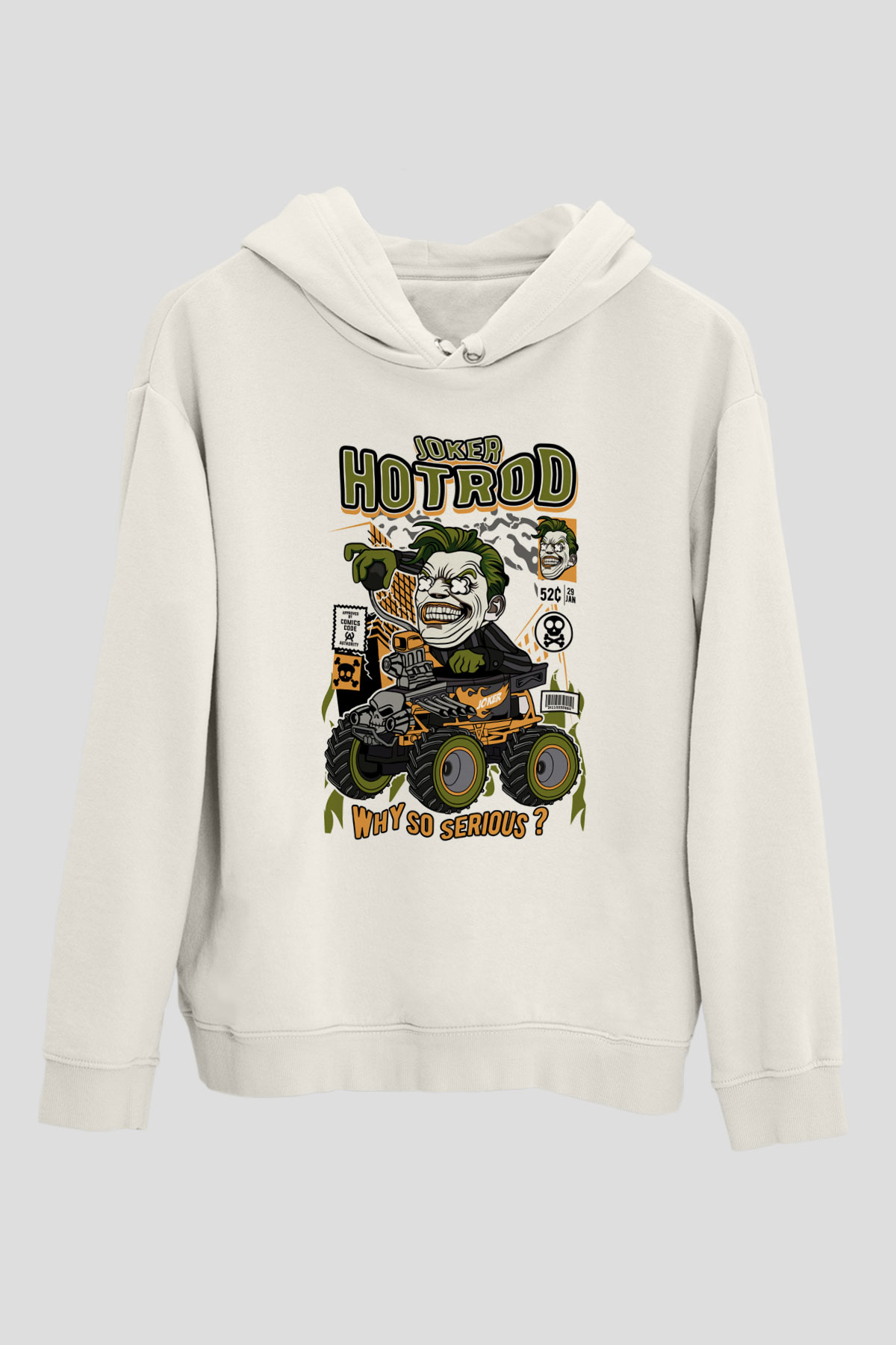 Joker Hotrod Baskılı Unisex Beyaz Hoodie