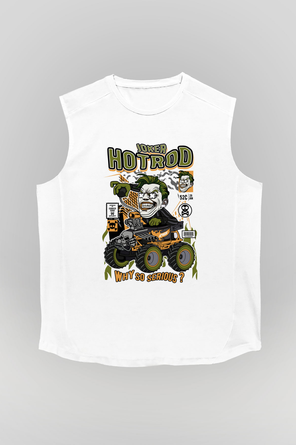 Joker Hotrod Baskılı Unisex Beyaz Kolsuz Tişört