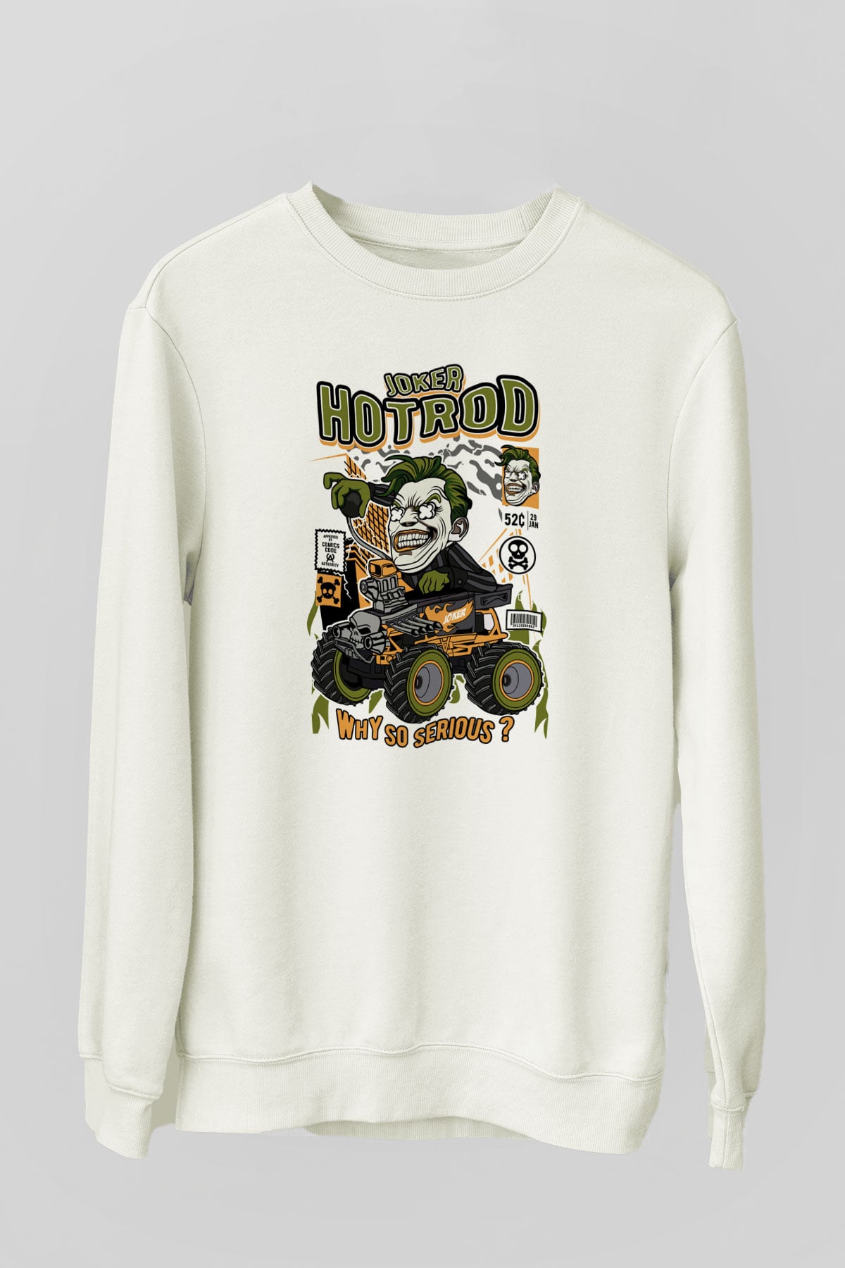 Joker Hotrod Baskılı Unisex Beyaz Sweatshirt