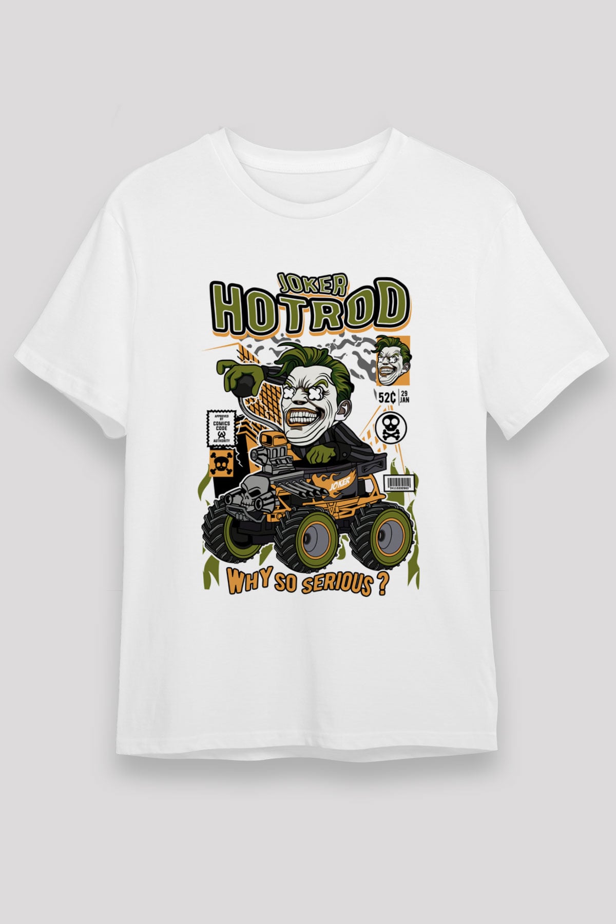 Joker Hotrod Baskılı Unisex Beyaz Tişört