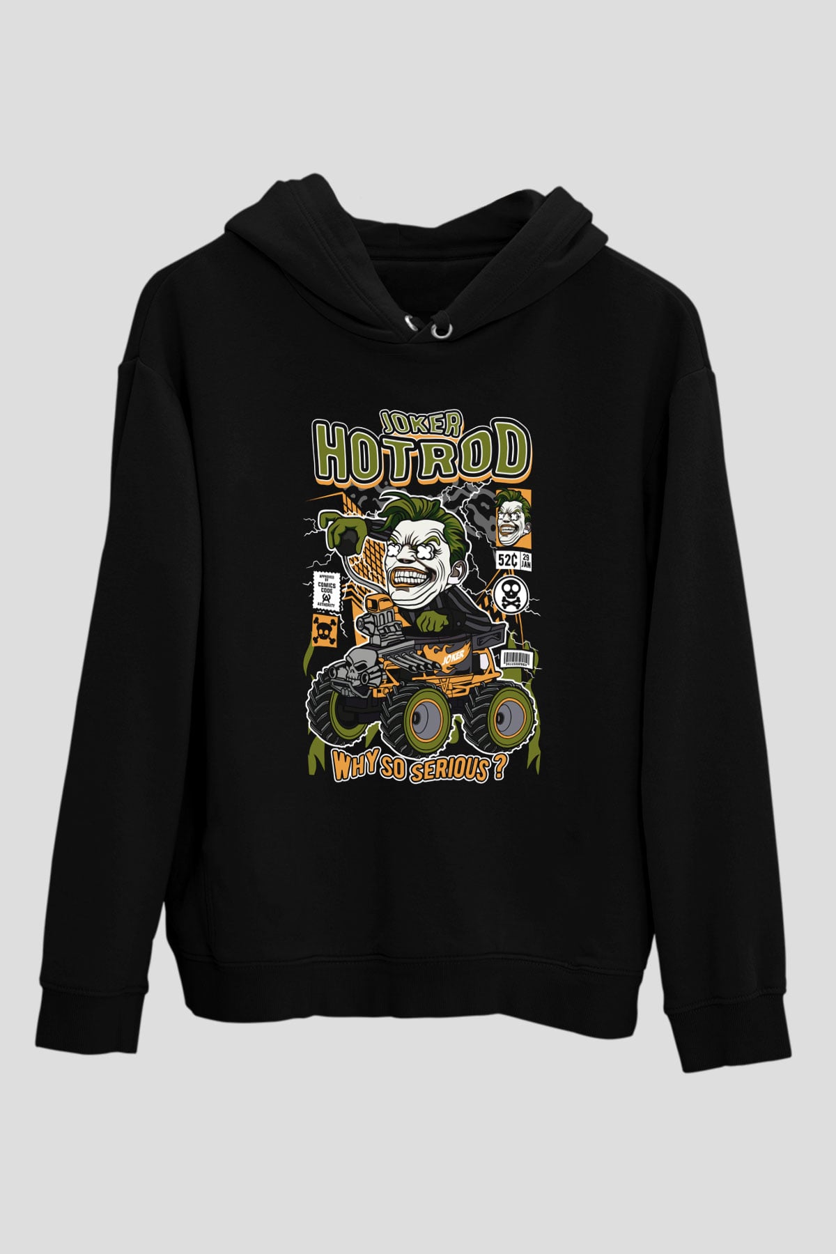 Joker Hotrod Baskılı Unisex Siyah Hoodie