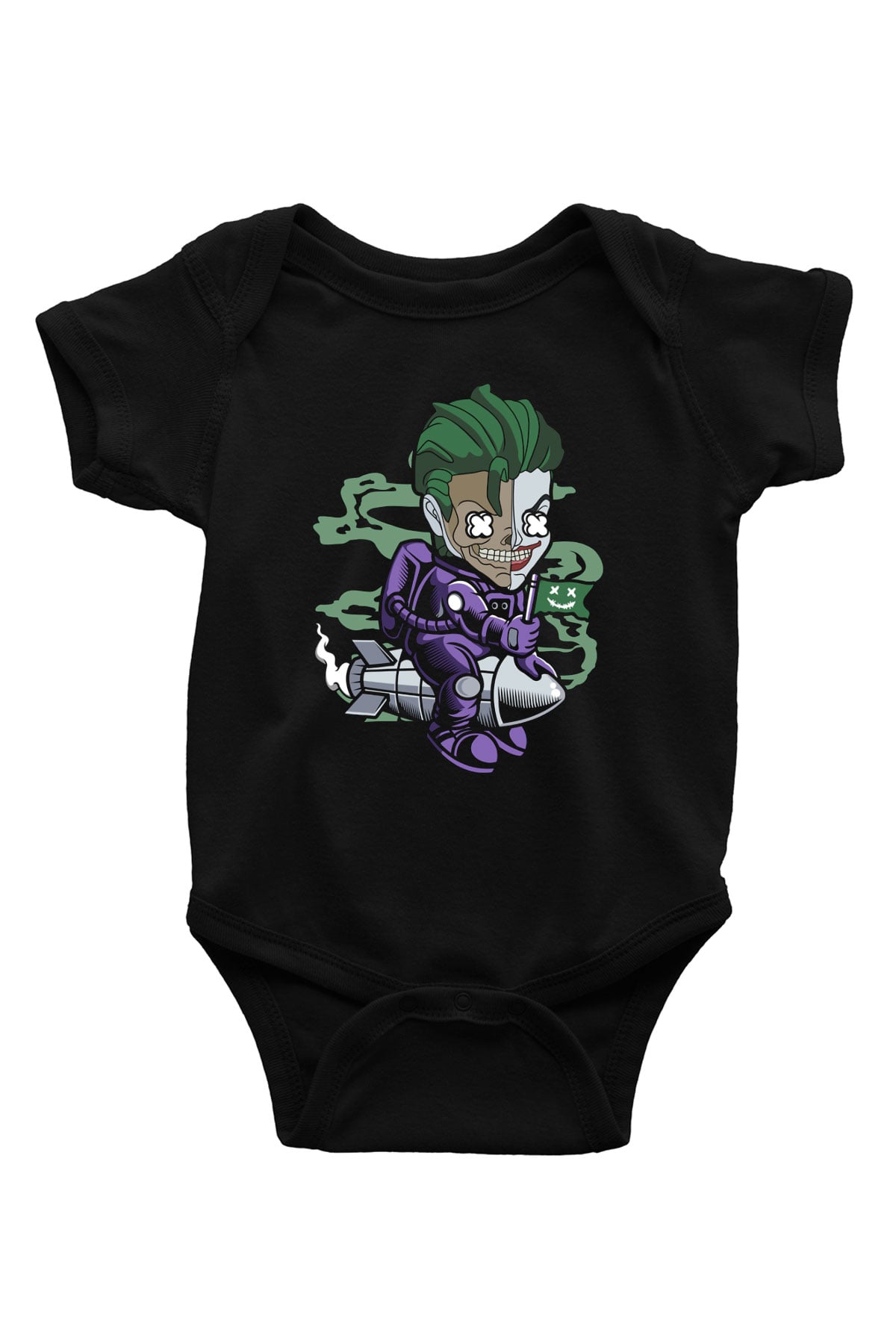 Joker Riding Rocket Baskılı Unisex Siyah Bebek Body - Zıbın