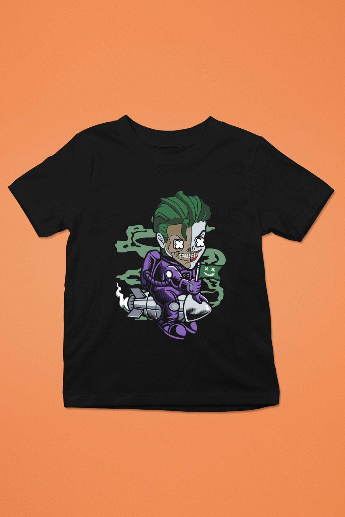 Joker Riding Rocket Baskılı Unisex Siyah Çocuk Tişört