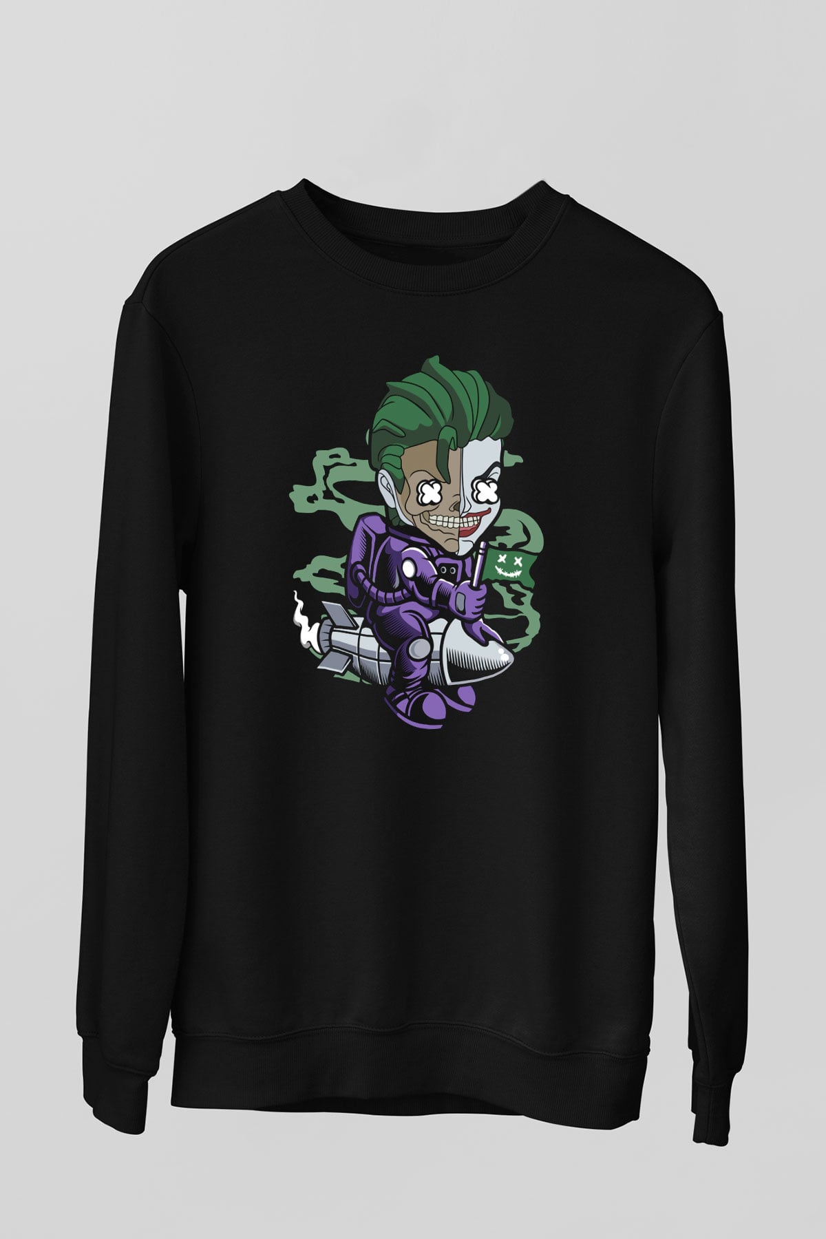 Joker Riding Rocket Baskılı Unisex Siyah Sweatshirt