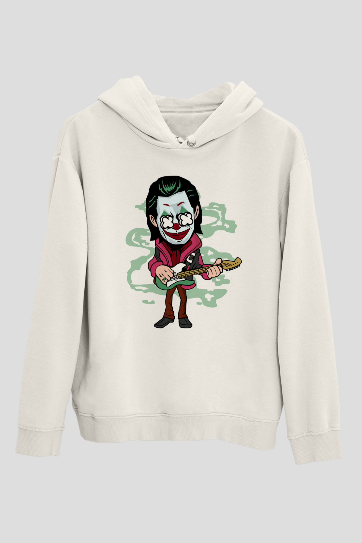 Joker Rockstar Baskılı Unisex Beyaz Hoodie