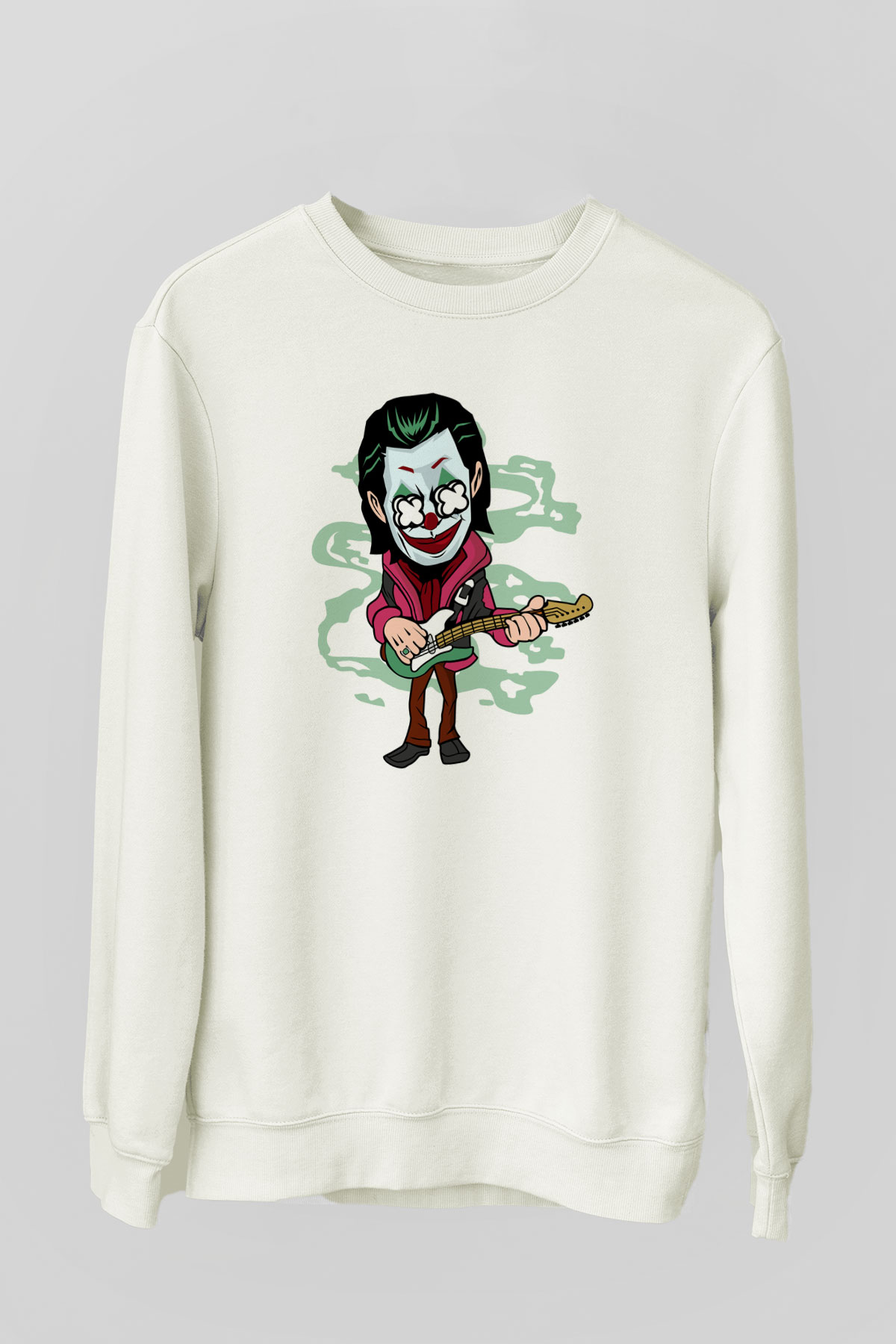 Joker Rockstar Baskılı Unisex Beyaz Sweatshirt