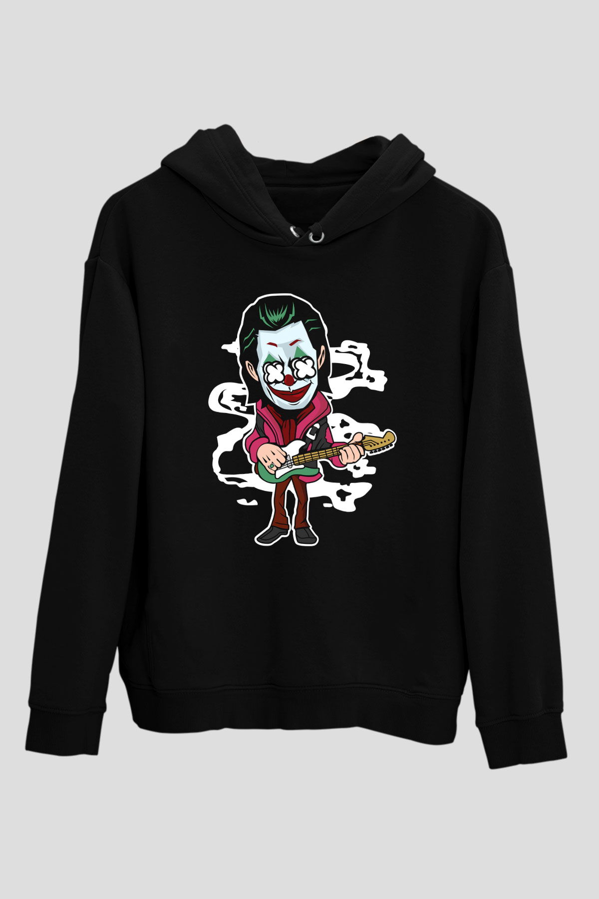 Joker Rockstar Baskılı Unisex Siyah Hoodie