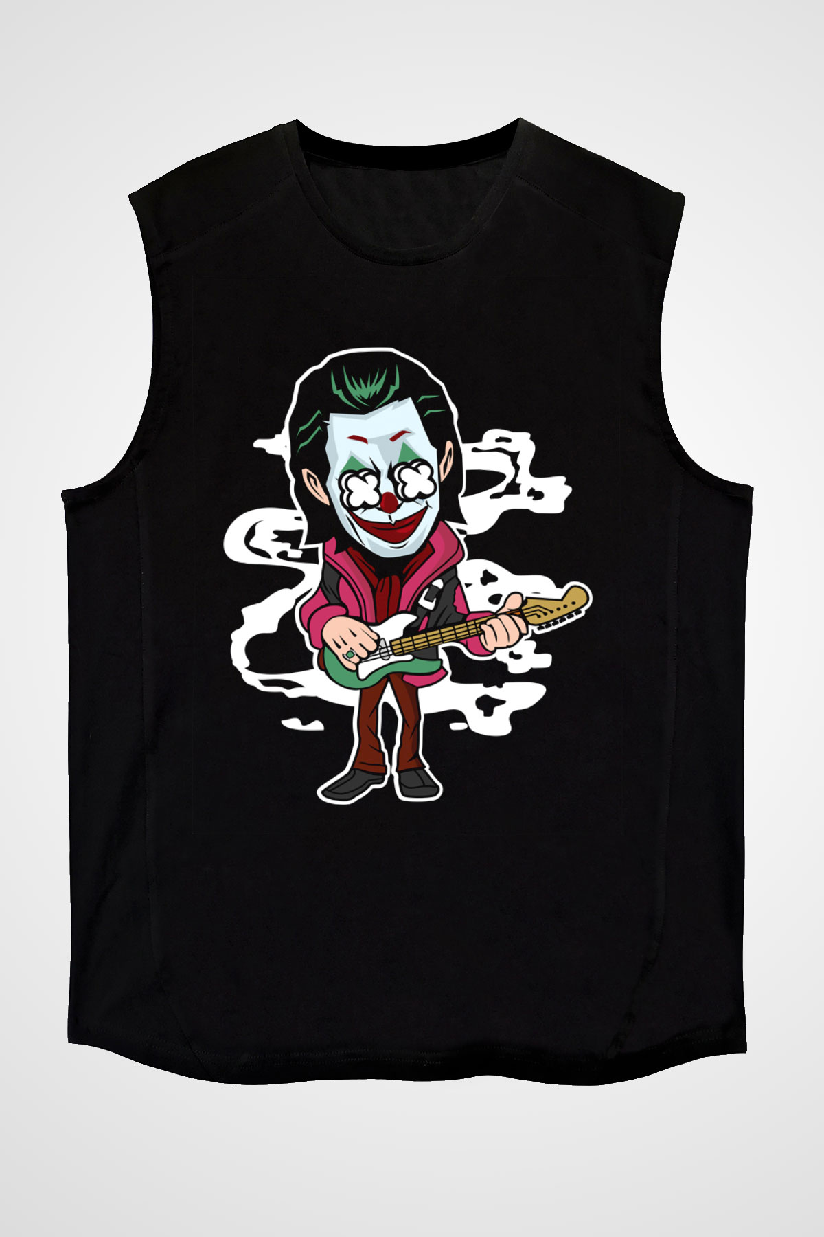 Joker Rockstar Baskılı Unisex Siyah Kolsuz Tişört