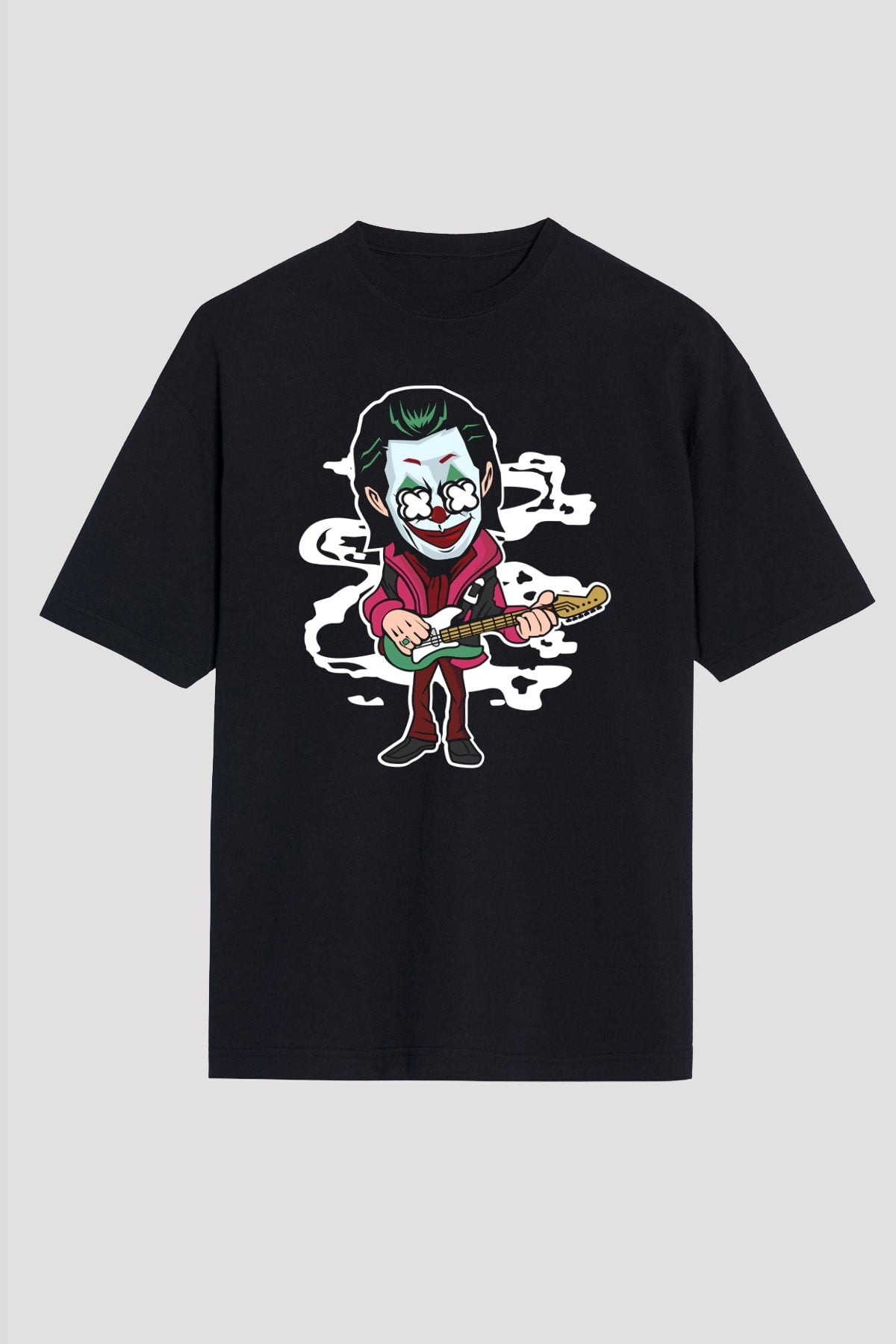 Joker Rockstar Baskılı Unisex Siyah Oversize Tişört