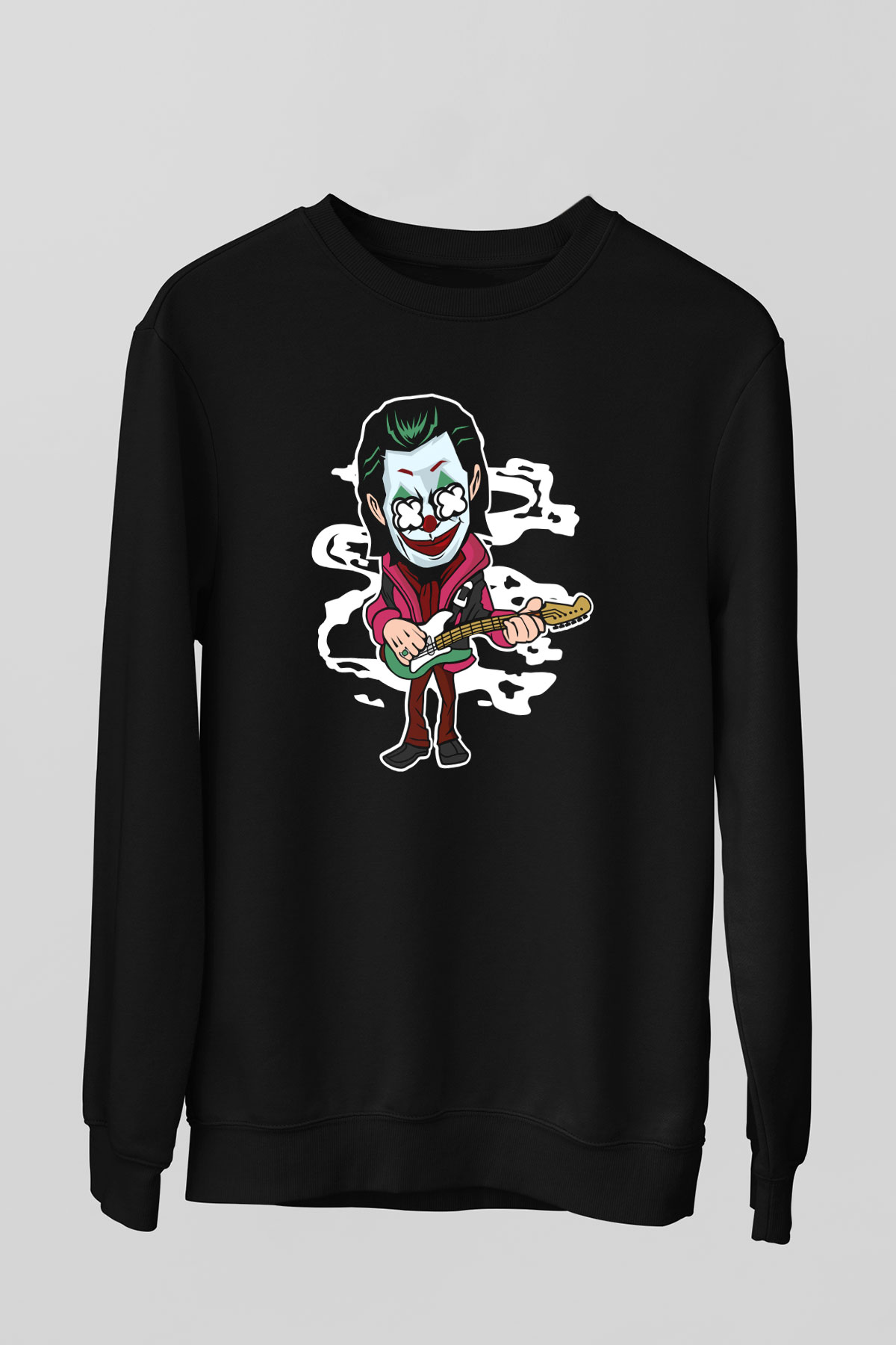 Joker Rockstar Baskılı Unisex Siyah Sweatshirt