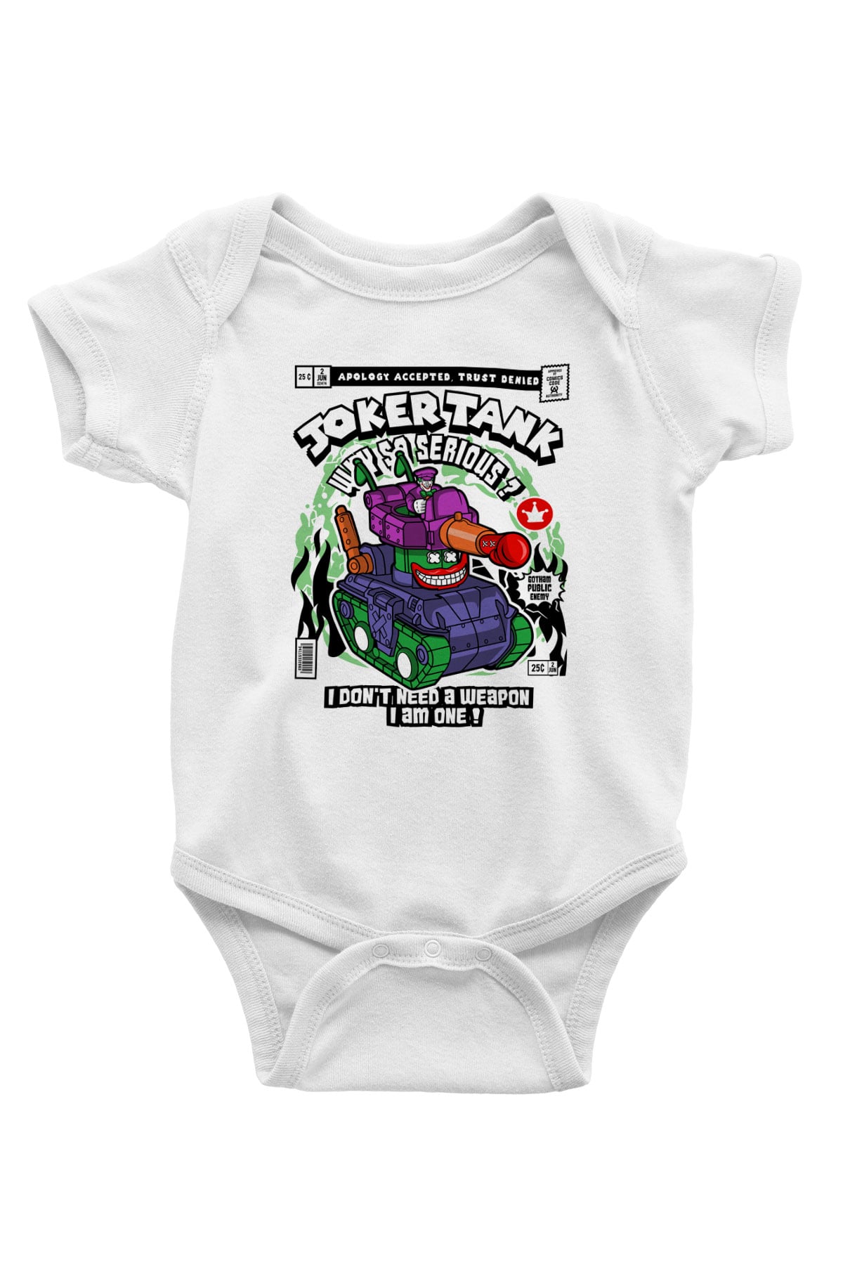 Joker Tank Baskılı Unisex Beyaz Bebek Body - Zıbın