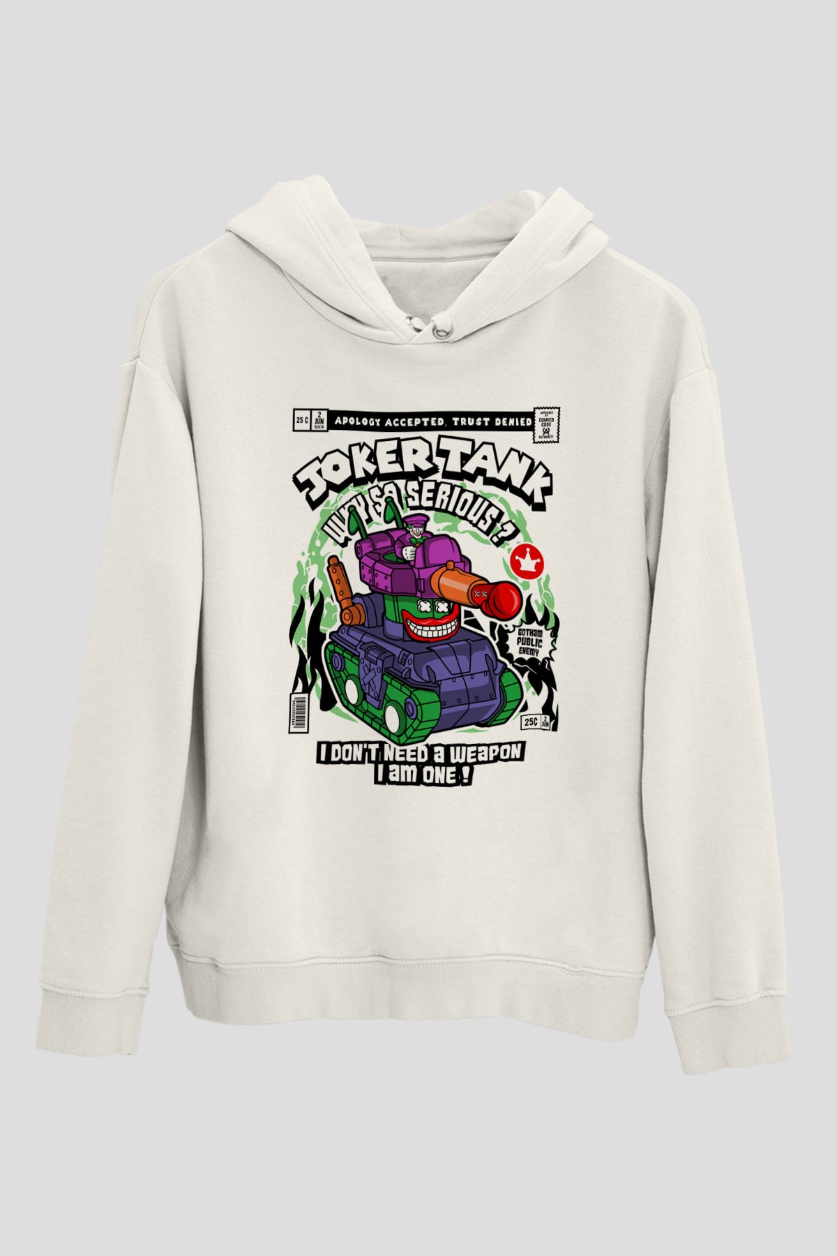 Joker Tank Baskılı Unisex Beyaz Hoodie
