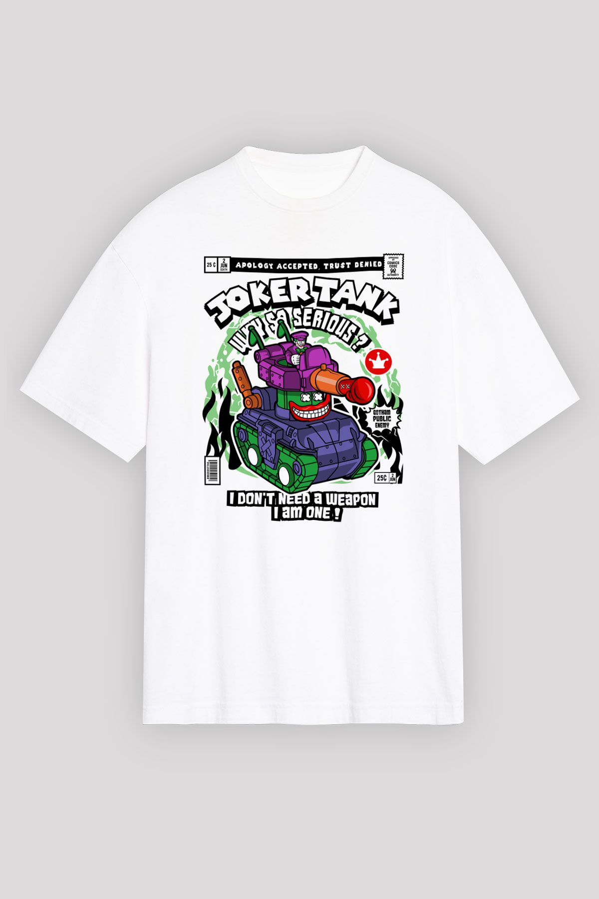 Joker Tank Baskılı Unisex Beyaz Oversize Tişört