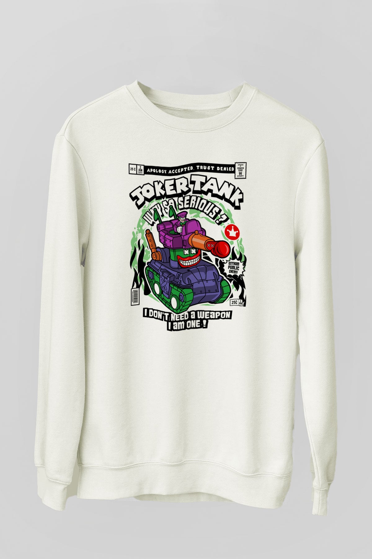 Joker Tank Baskılı Unisex Beyaz Sweatshirt