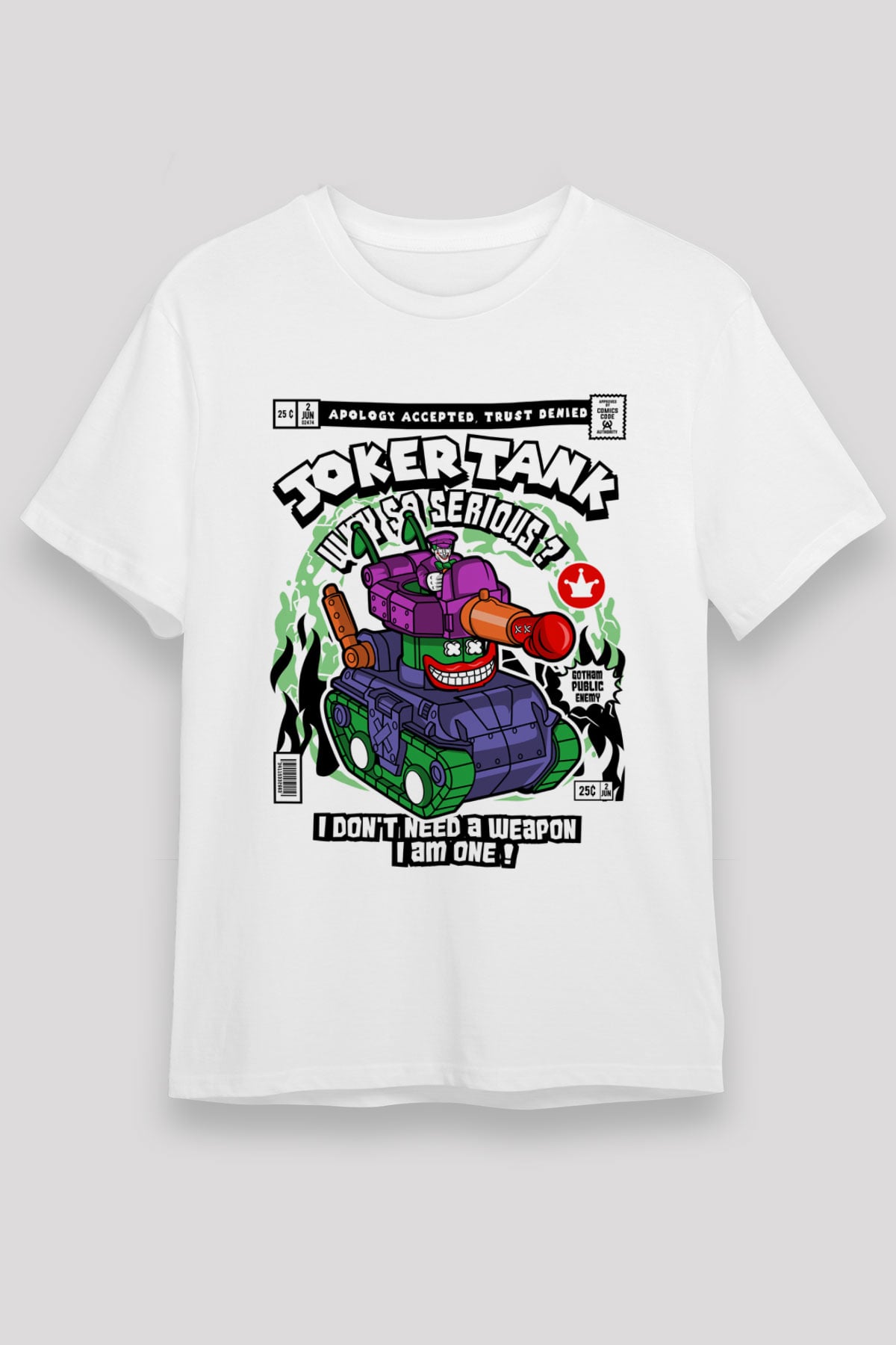 Joker Tank Baskılı Unisex Beyaz Tişört