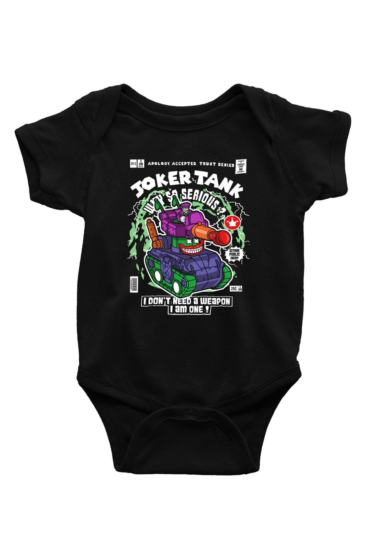 Joker Tank Baskılı Unisex Siyah Bebek Body - Zıbın
