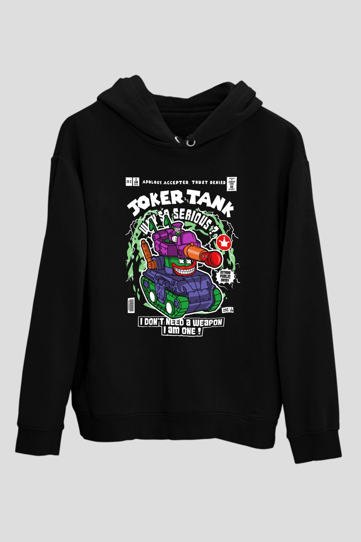 Joker Tank Baskılı Unisex Siyah Hoodie