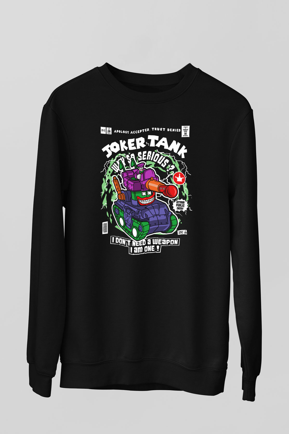 Joker Tank Baskılı Unisex Siyah Sweatshirt