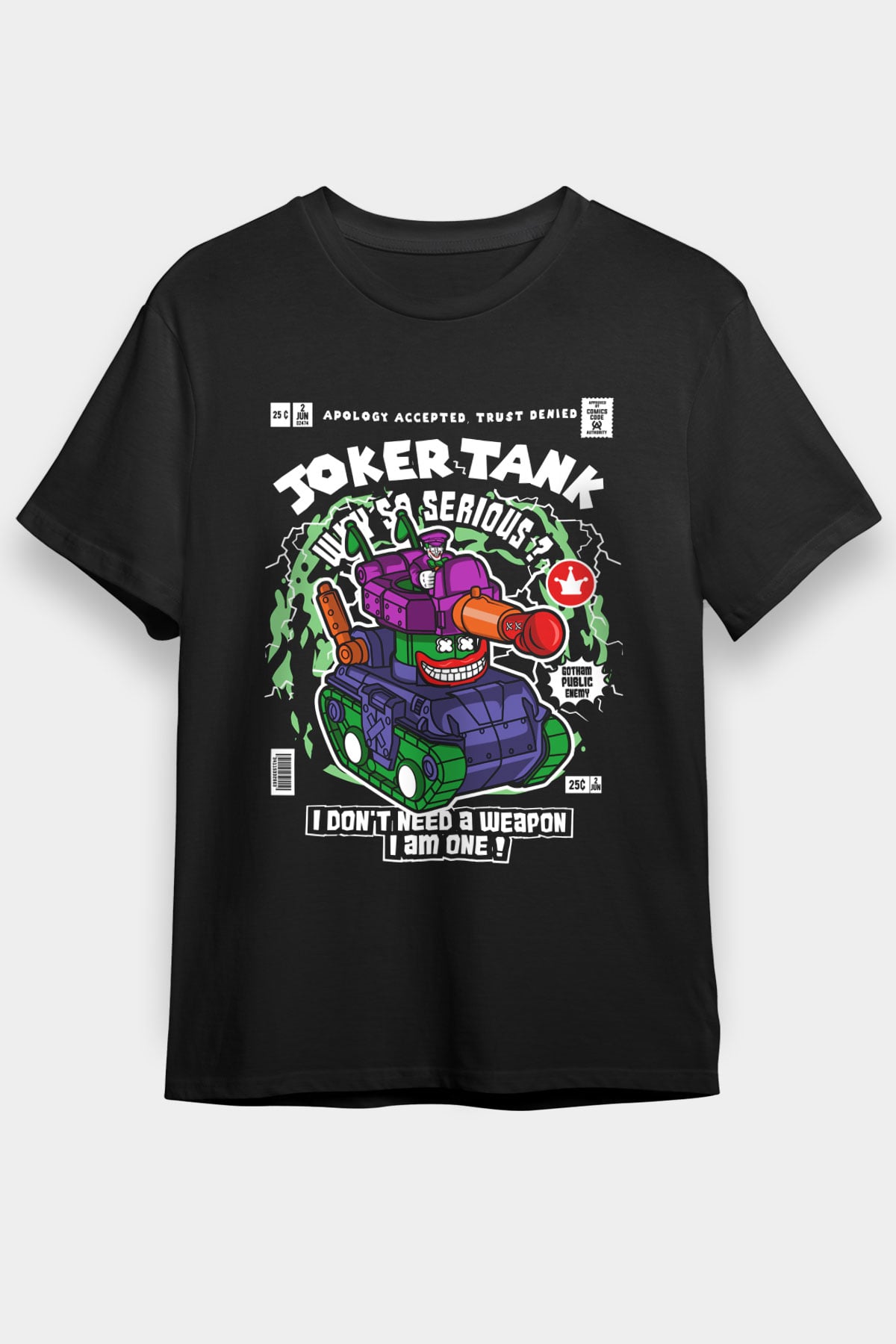 Joker Tank Baskılı Unisex Siyah Tişört