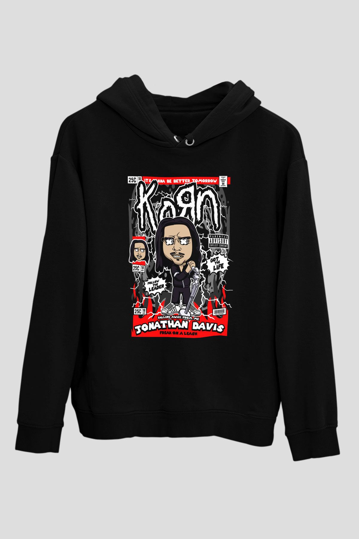 Jonathan Davis KoRn Baskılı Unisex Siyah Hoodie