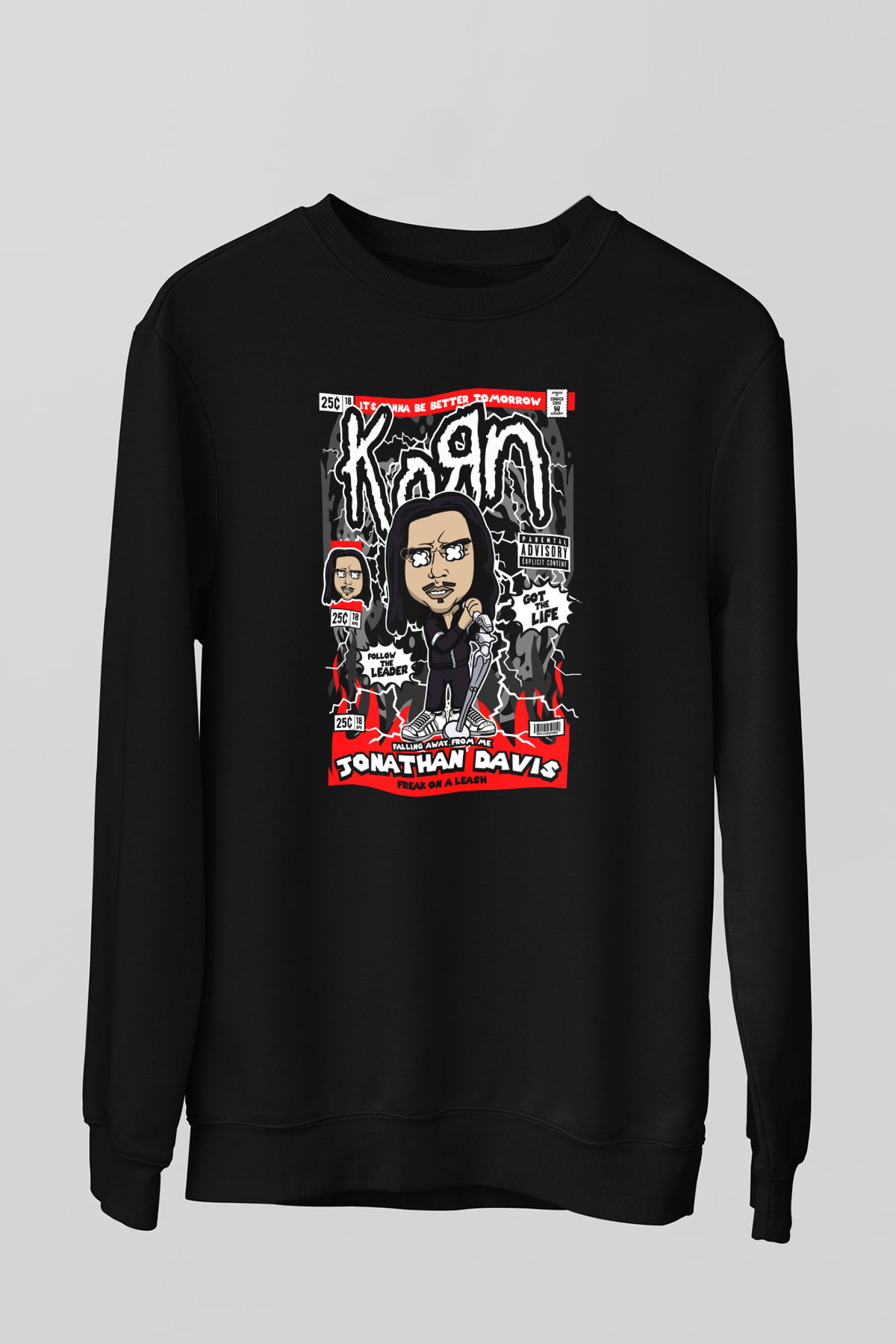 Jonathan Davis KoRn Baskılı Unisex Siyah Sweatshirt