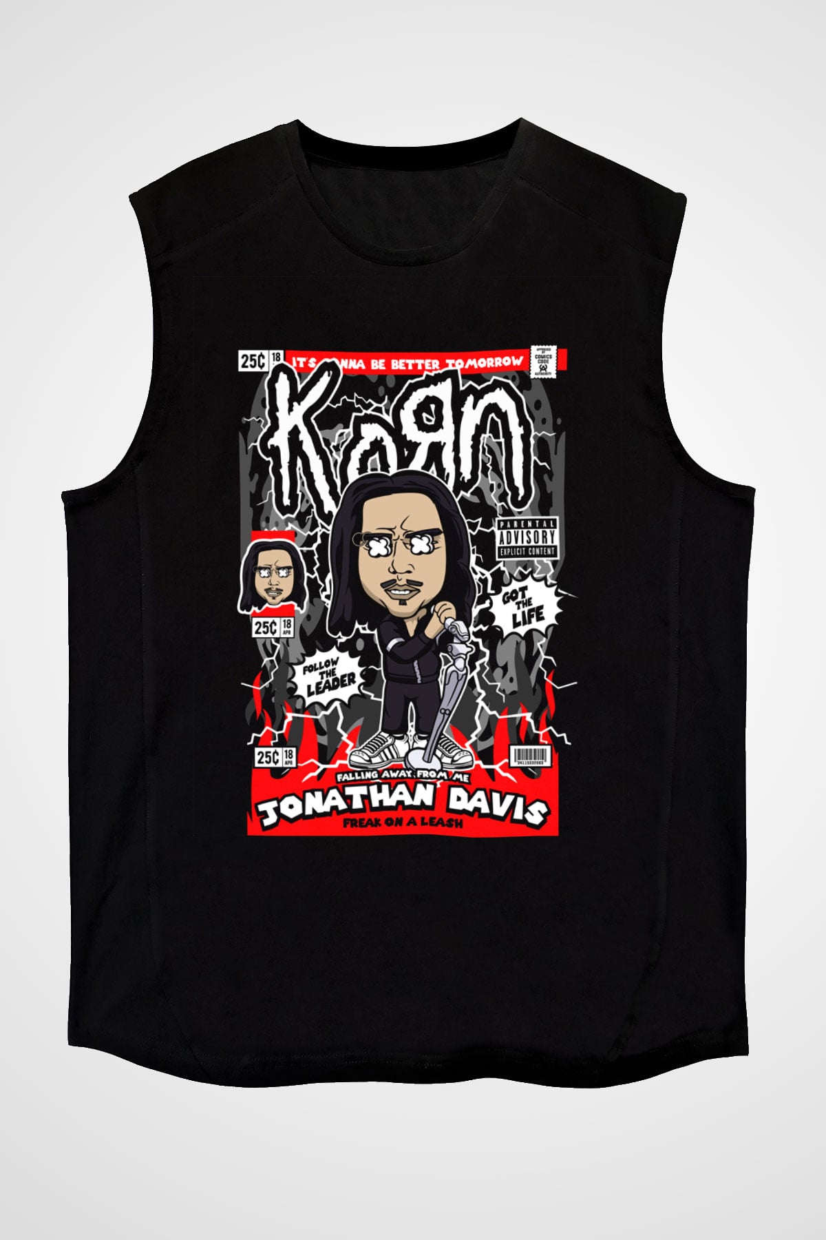 Jonathan Davis KoRn Baskılı Unisex Siyah Kolsuz Tişört