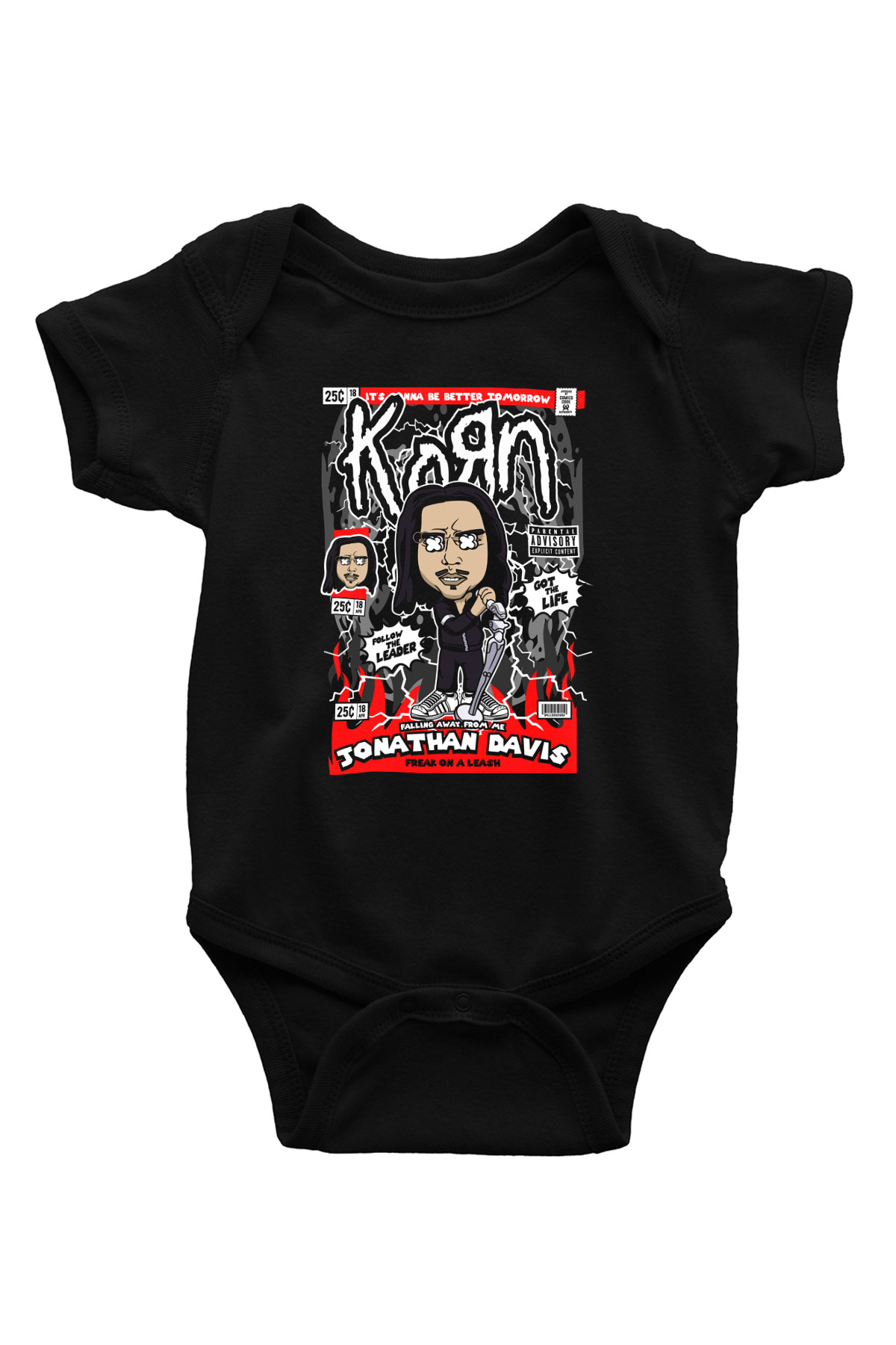 Jonathan Davis KoRn Baskılı Unisex Siyah Bebek Body - Zıbın
