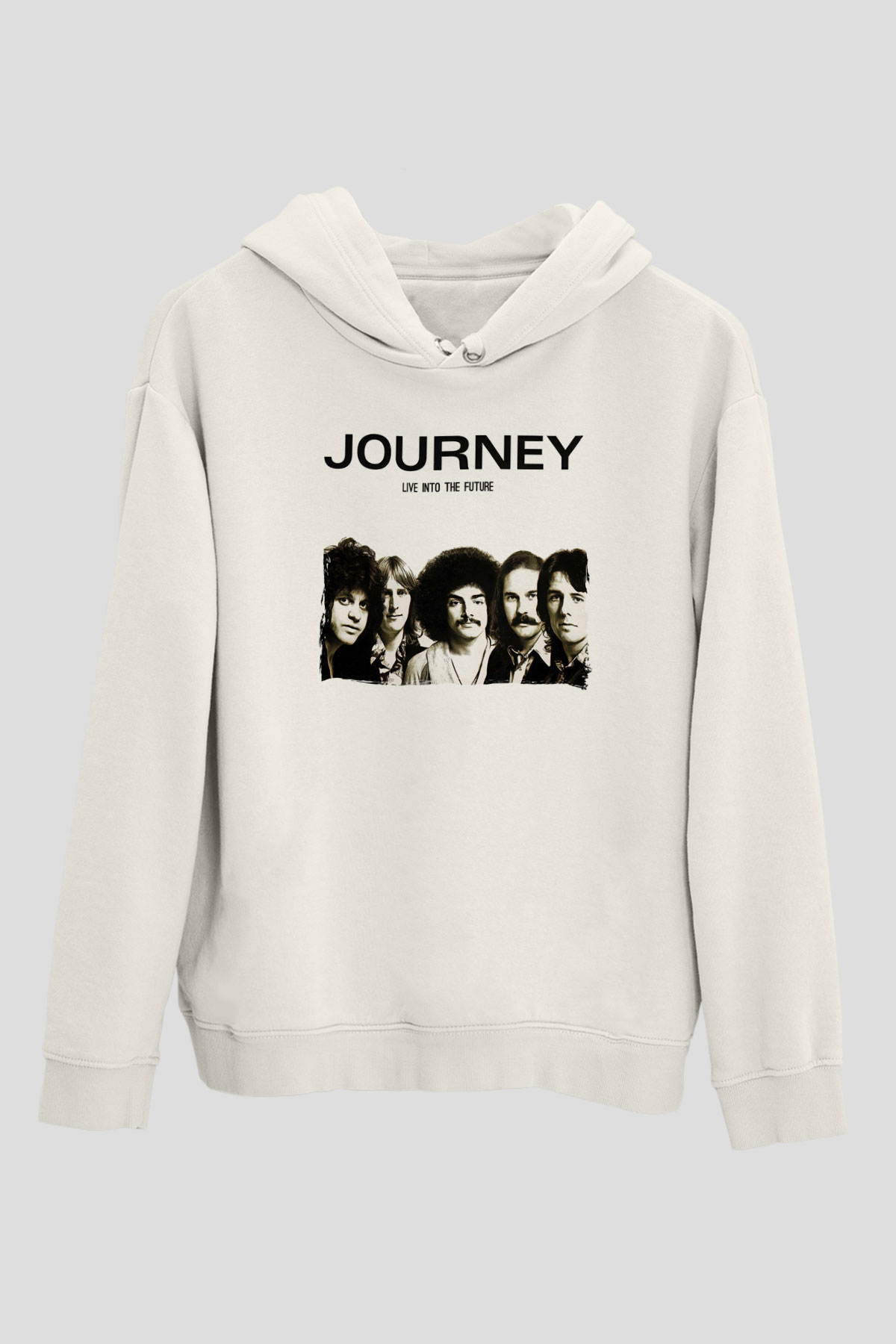 Journey Baskılı Beyaz Unisex Kapüşonlu Sweatshirt
