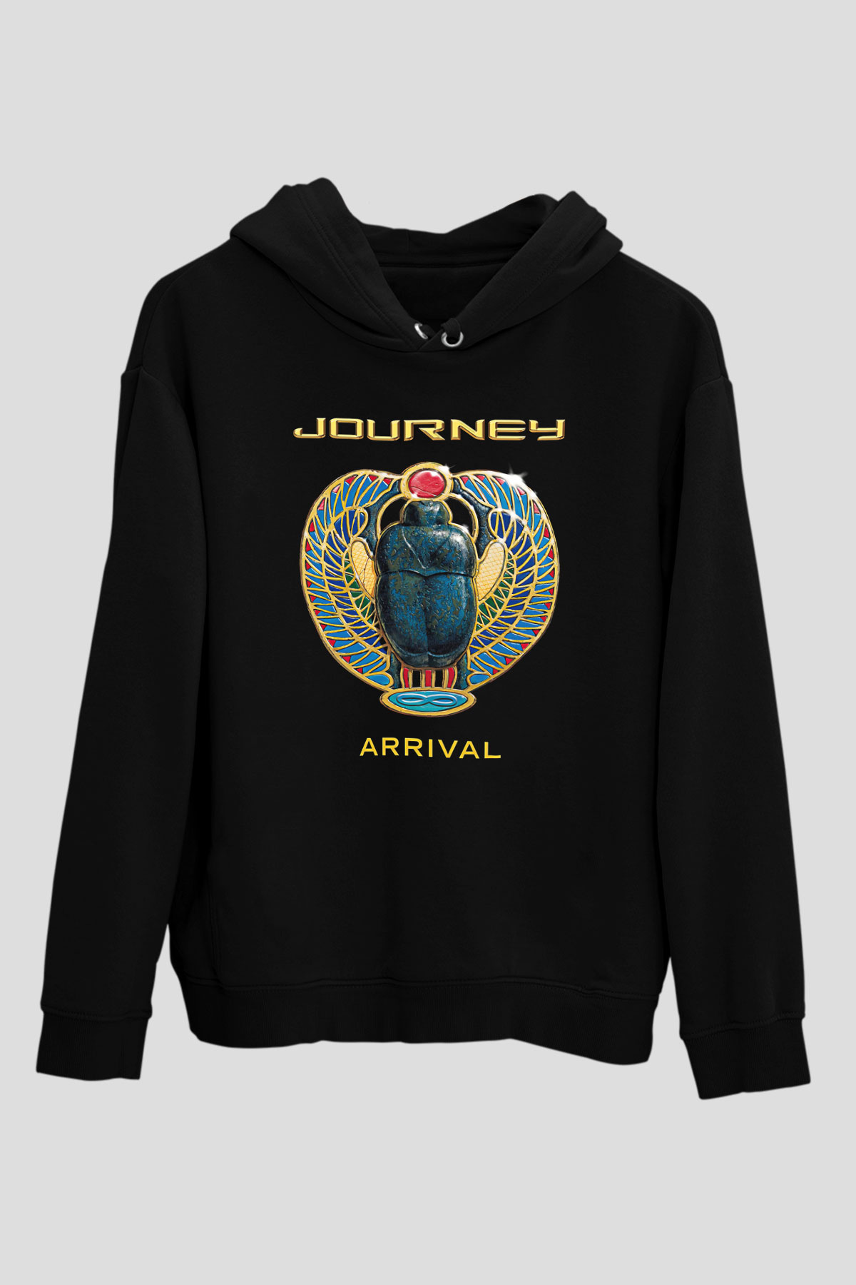 Journey Baskılı Unisex Siyah Kapüşonlu Sweatshirt