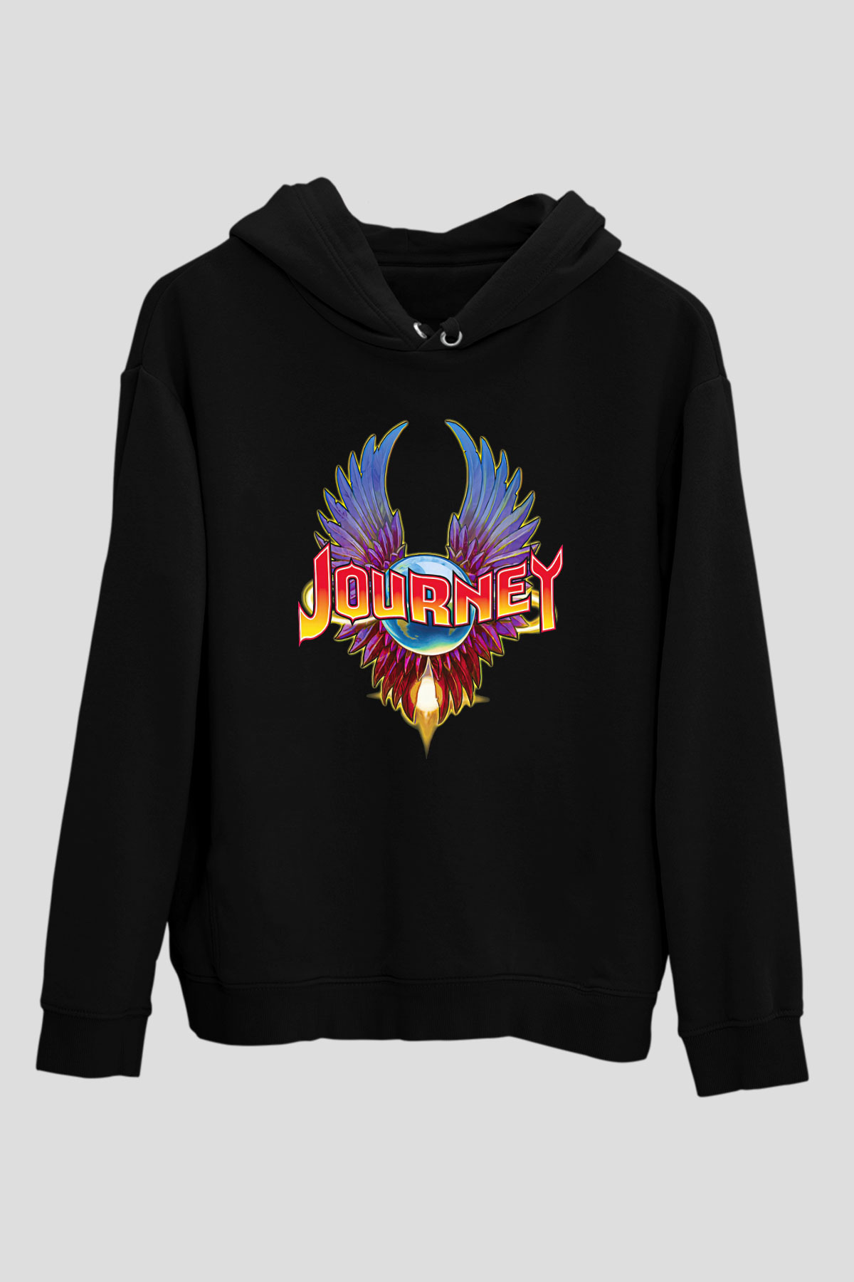 Journey Baskılı Unisex Siyah Kapüşonlu Sweatshirt