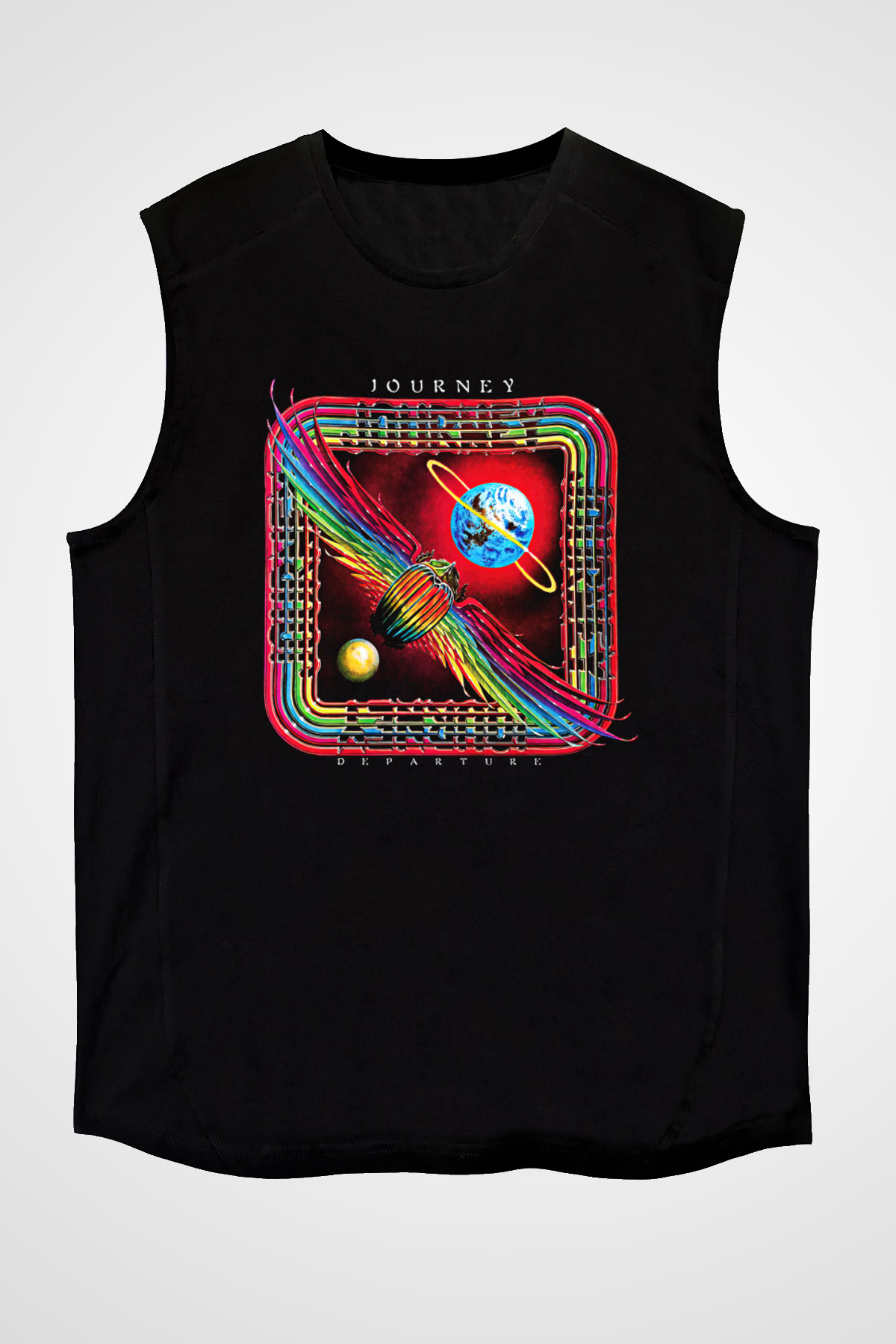 Journey Baskılı Unisex Siyah Kolsuz Tişört - Tshirt