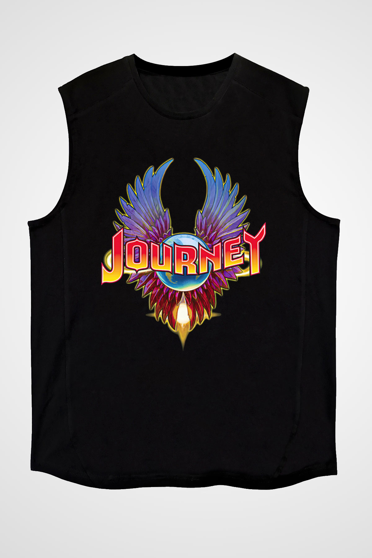 Journey Baskılı Unisex Siyah Kolsuz Tişört - Tshirt