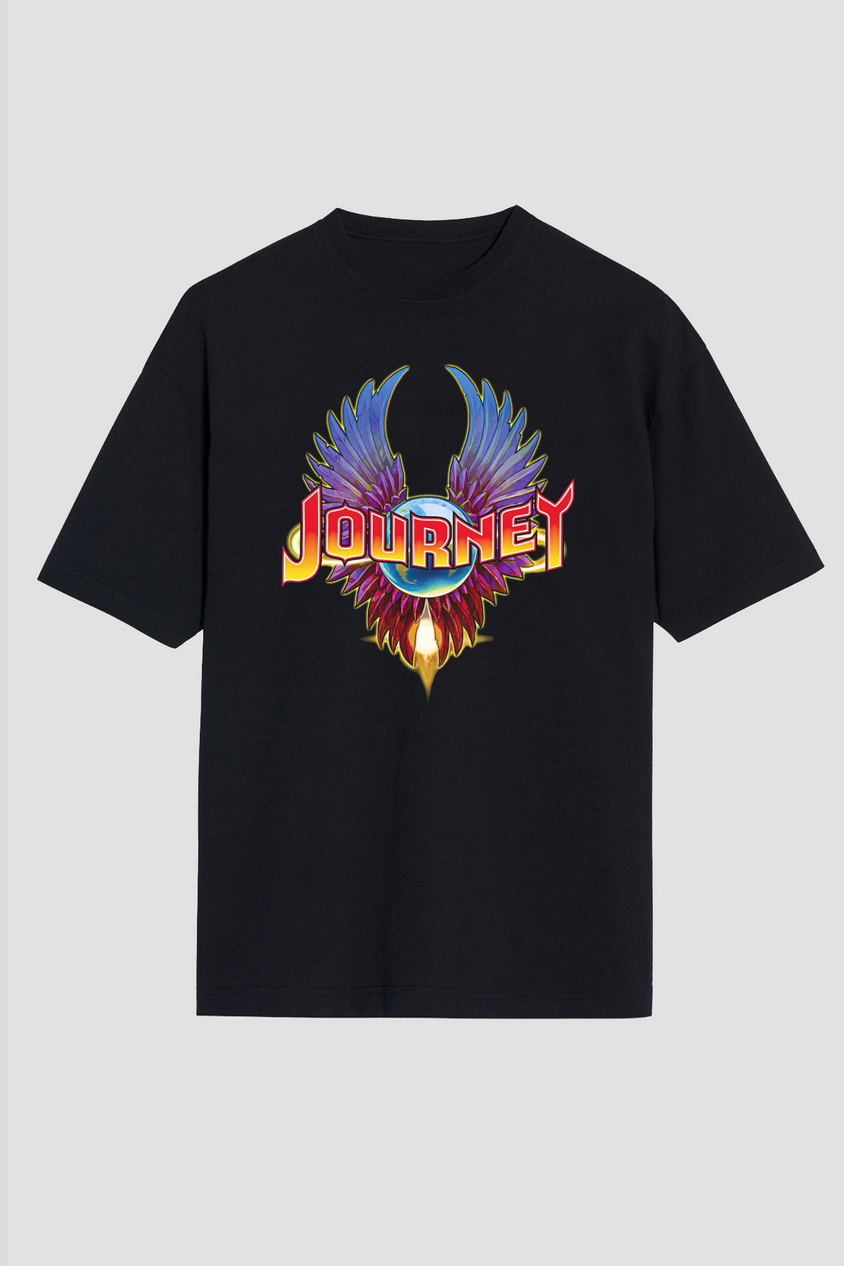 Journey Baskılı Unisex Siyah Oversize Tişört - Tshirt