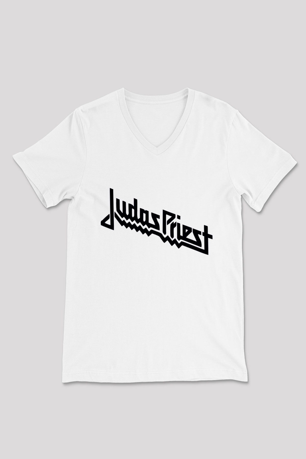 Judas Priest Beyaz Unisex V Yaka Tişört T-Shirt