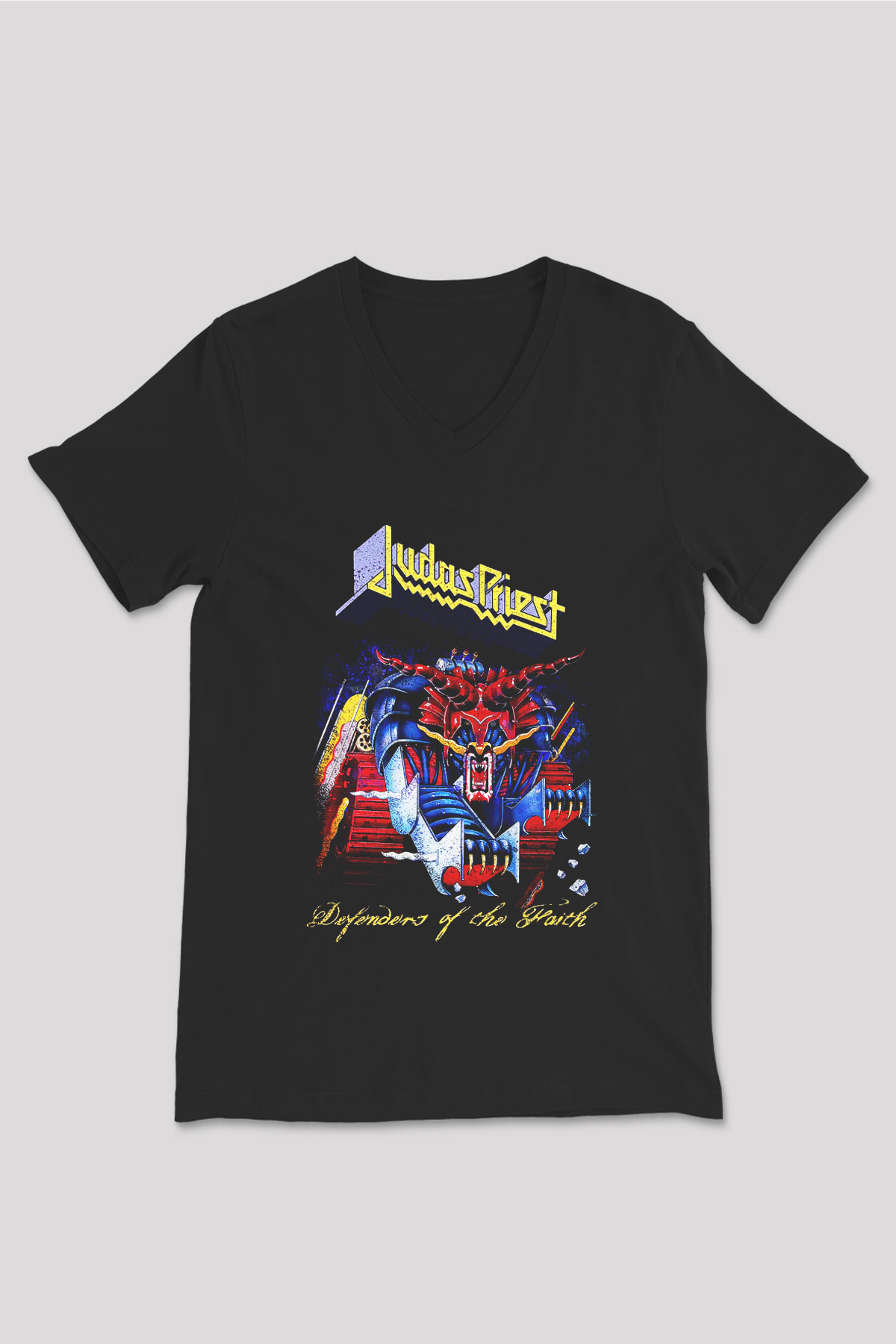 Judas Priest Siyah Unisex V Yaka Tişört T-Shirt