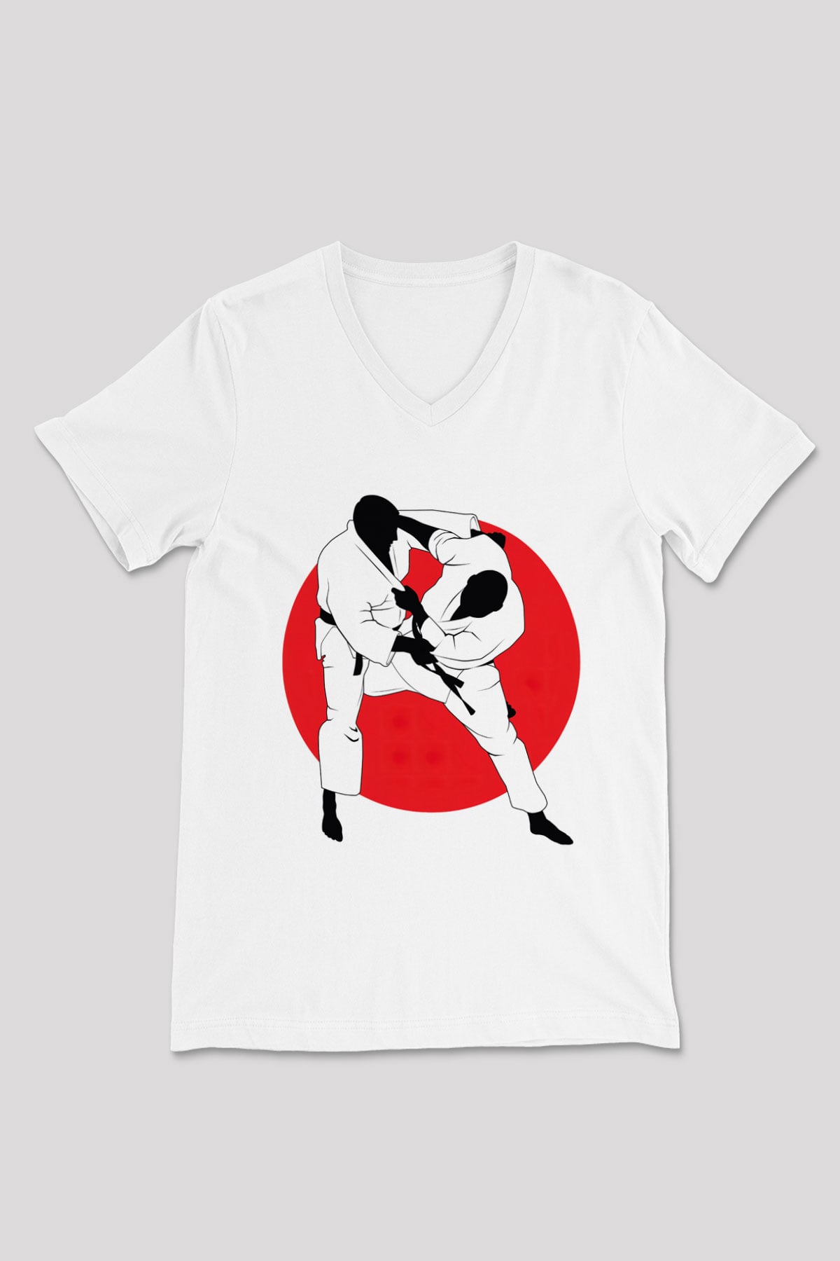 Judo Beyaz Unisex V Yaka Tişört T-Shirt