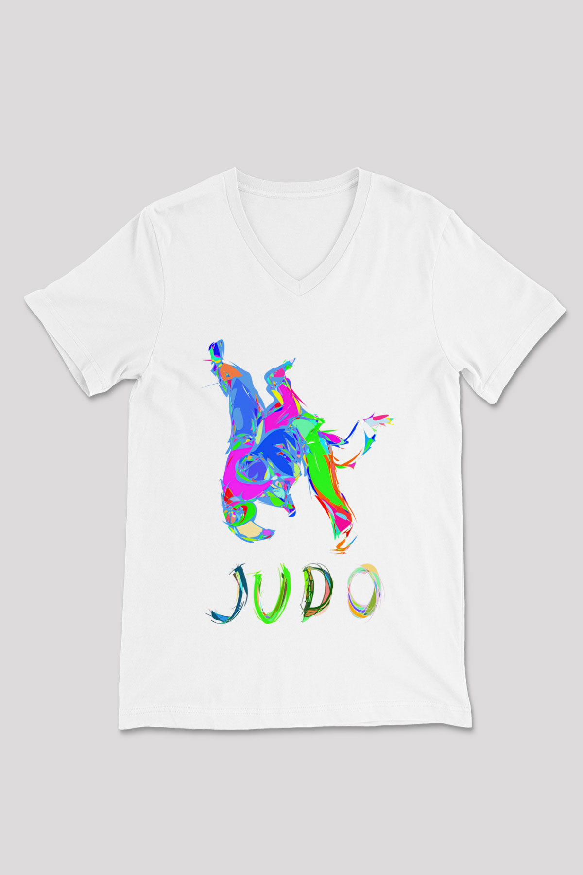 Judo Beyaz Unisex V Yaka Tişört T-Shirt