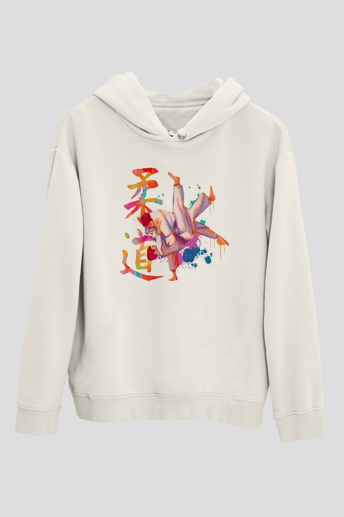 Judo Temalı Beyaz  Unisex Hoodie