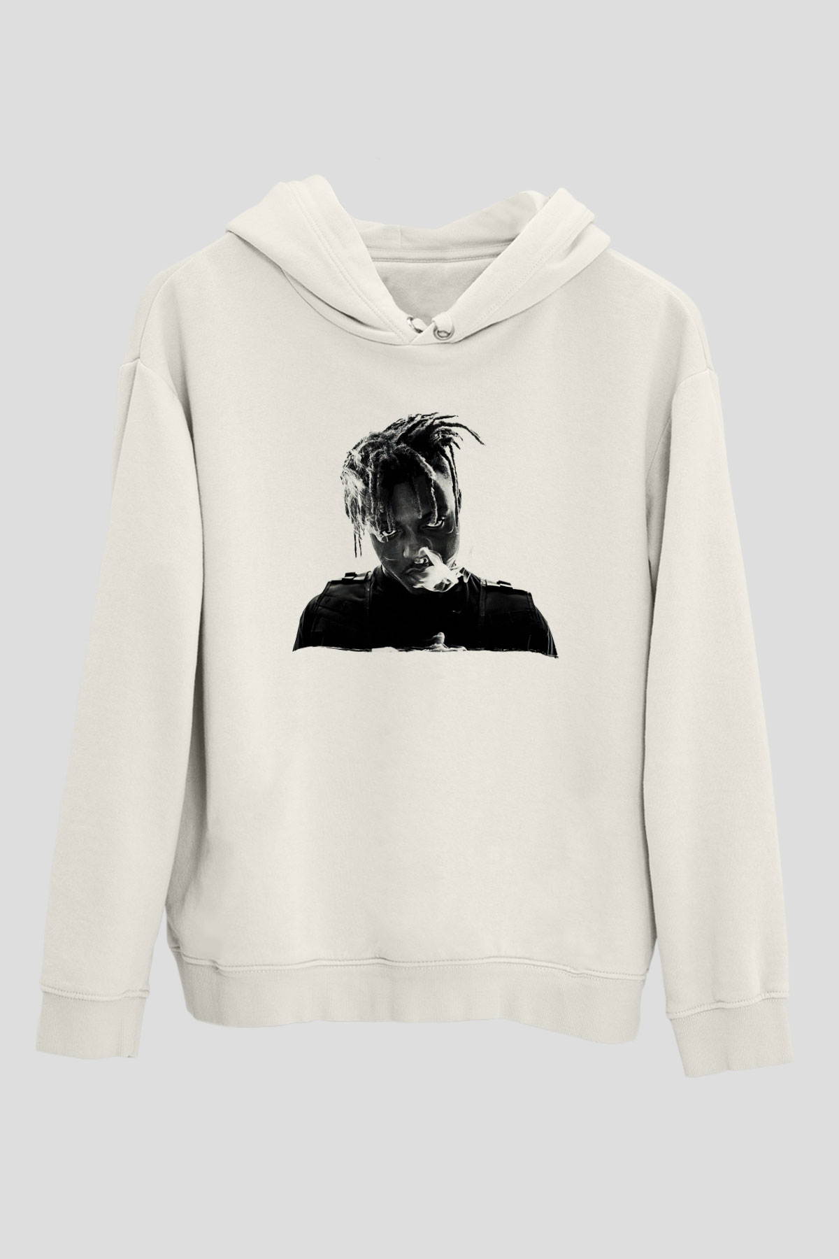 Juice Wrld Baskılı Beyaz Unisex Kapüşonlu Sweatshirt