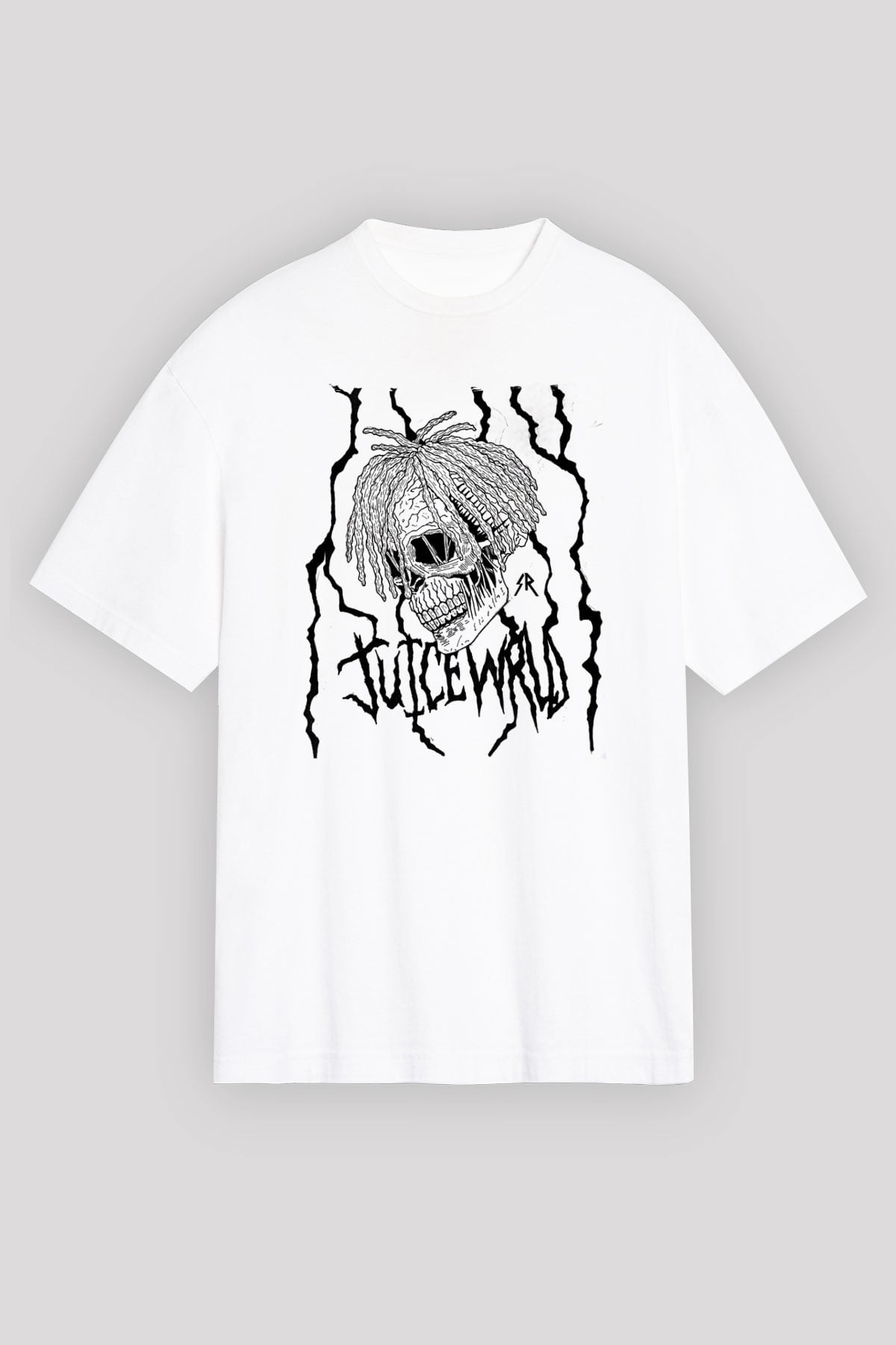 Juice Wrld Baskılı Beyaz Unisex Oversize Tişört - Tshirt