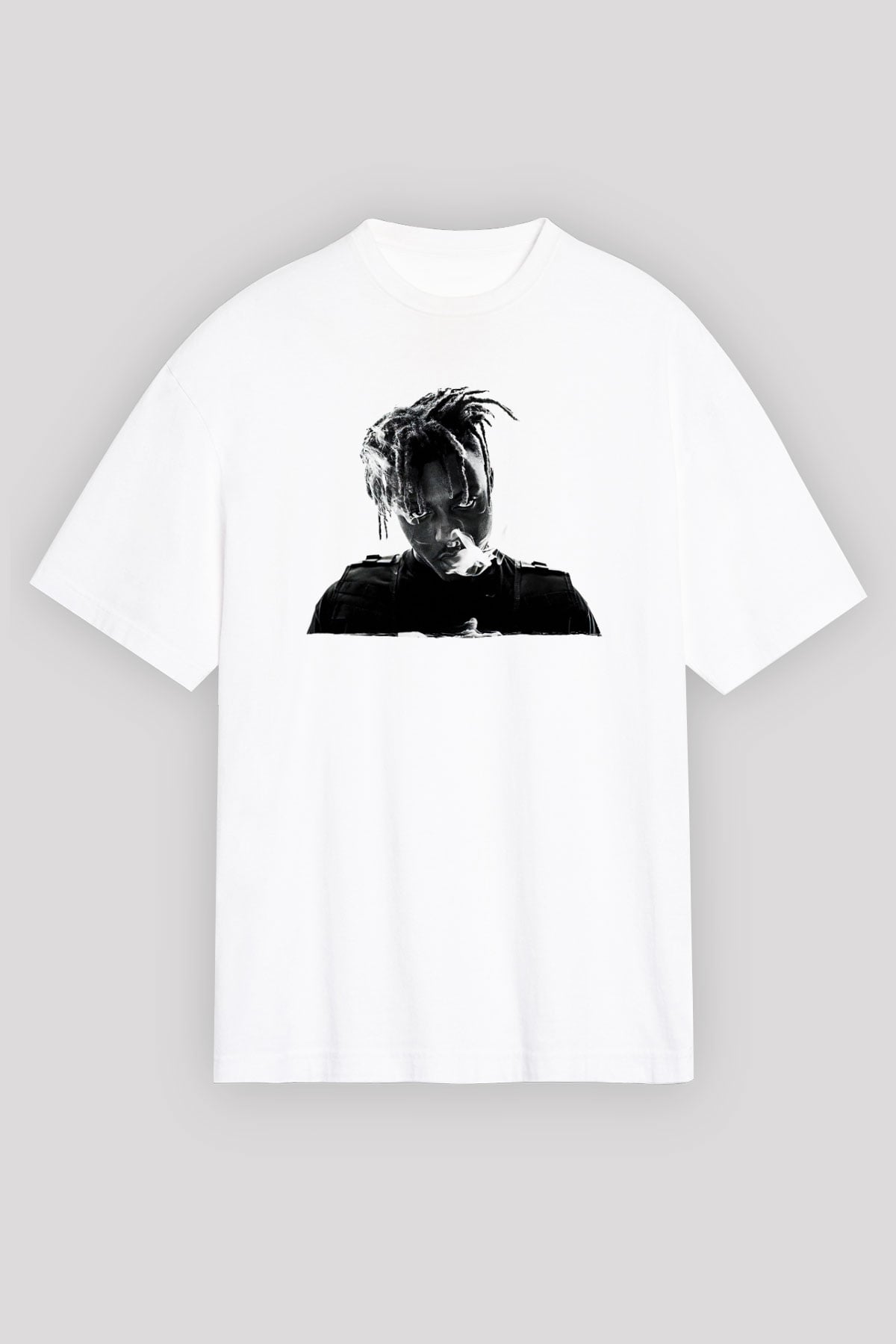 Juice Wrld Baskılı Beyaz Unisex Oversize Tişört - Tshirt