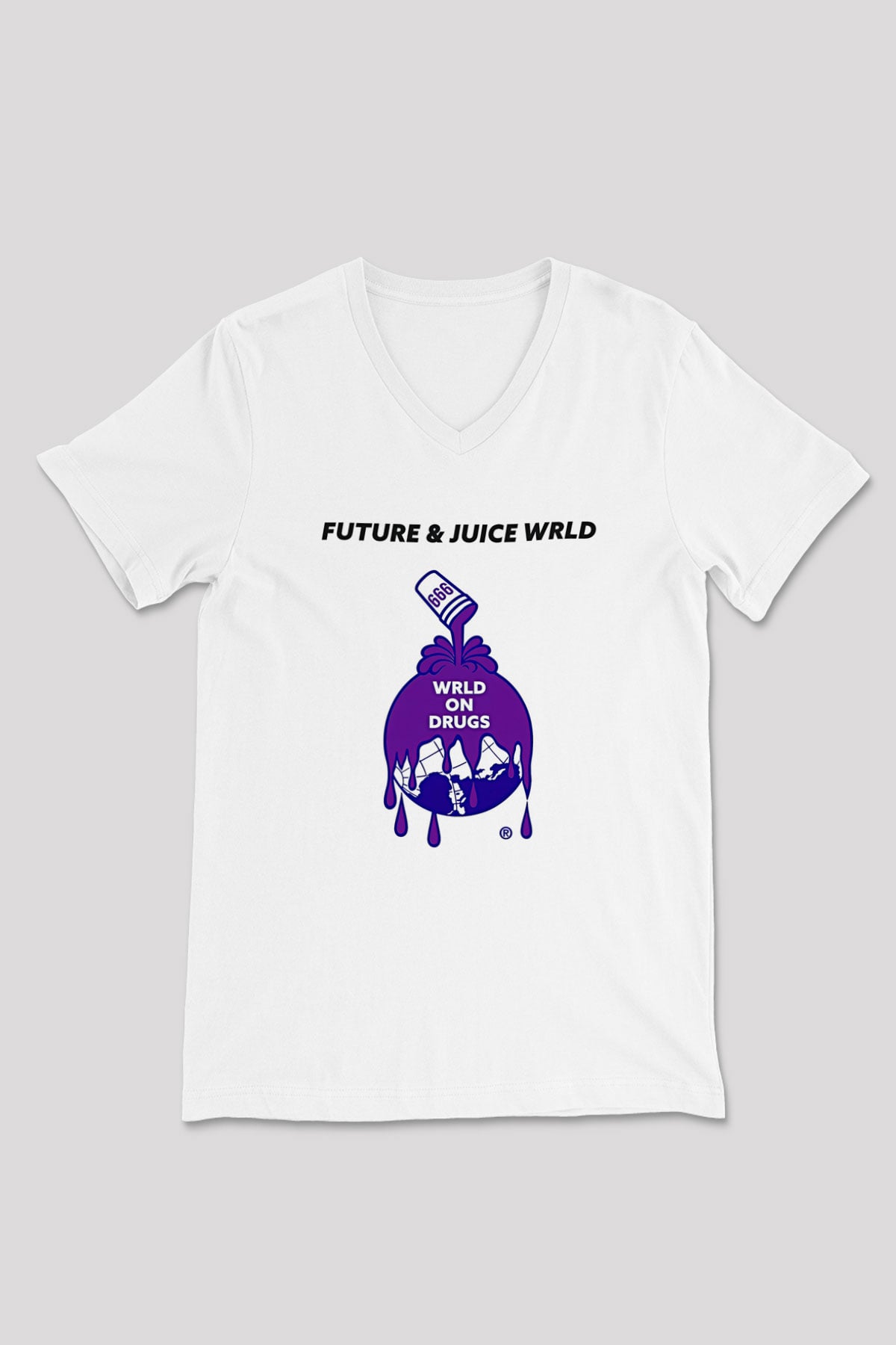 Juice Wrld Baskılı Beyaz Unisex V Yaka Tişört - Tshirt