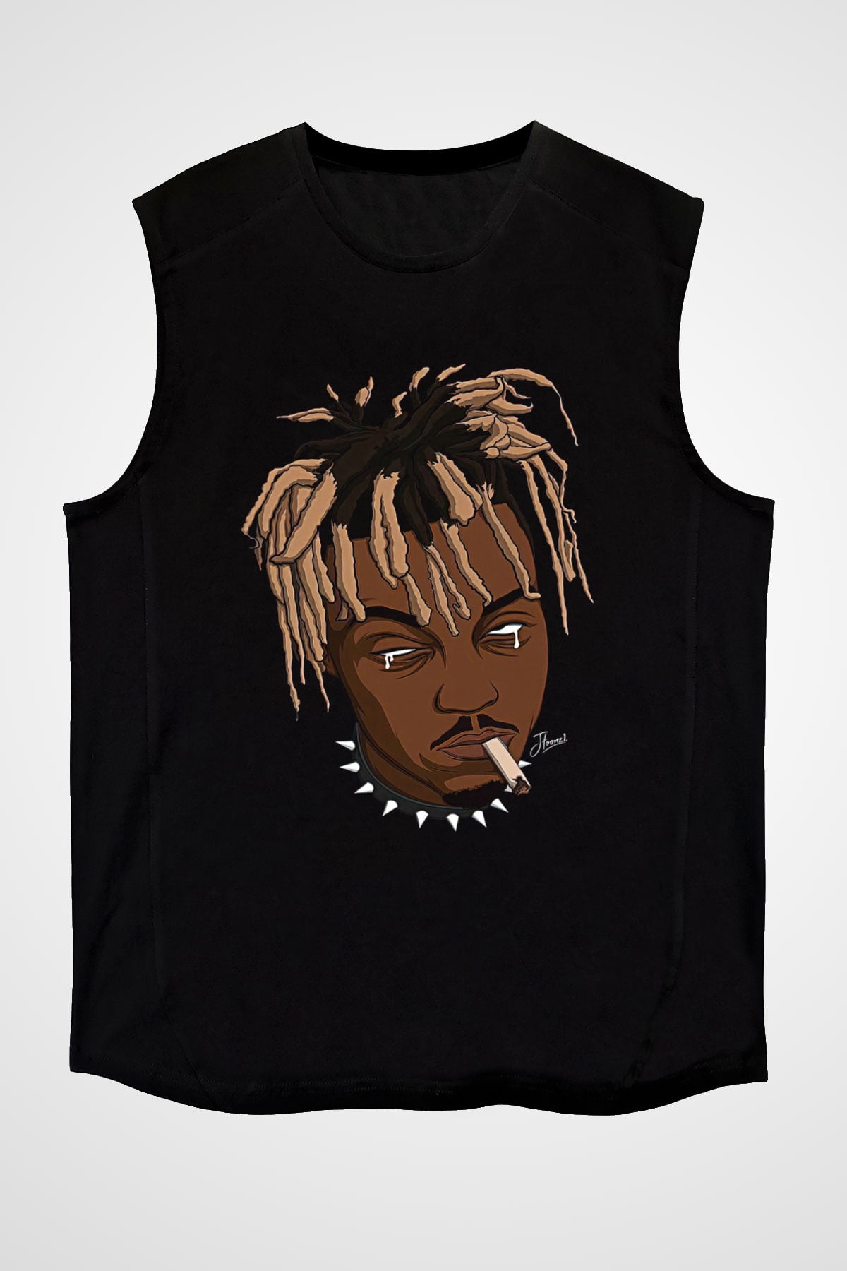 Juice Wrld Baskılı Unisex Siyah Kolsuz Tişört - Tshirt